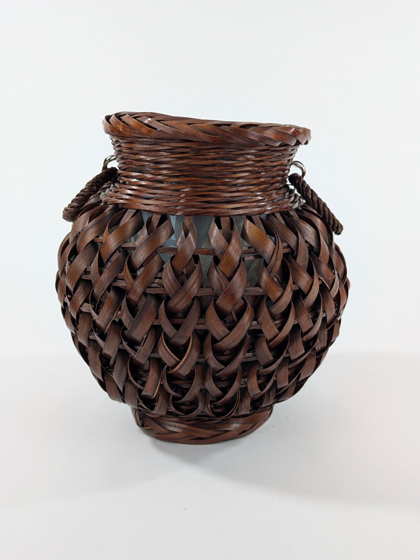 Japanese Bamboo Basket Ikebana Flower Basket Open Weave w/ Inner Vase