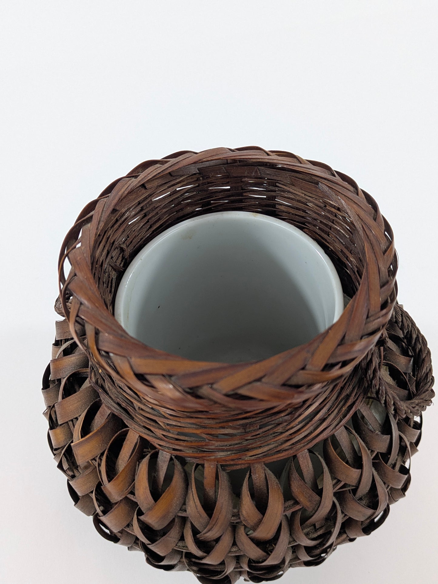 Japanese Bamboo Basket Ikebana Flower Basket Open Weave w/ Inner Vase