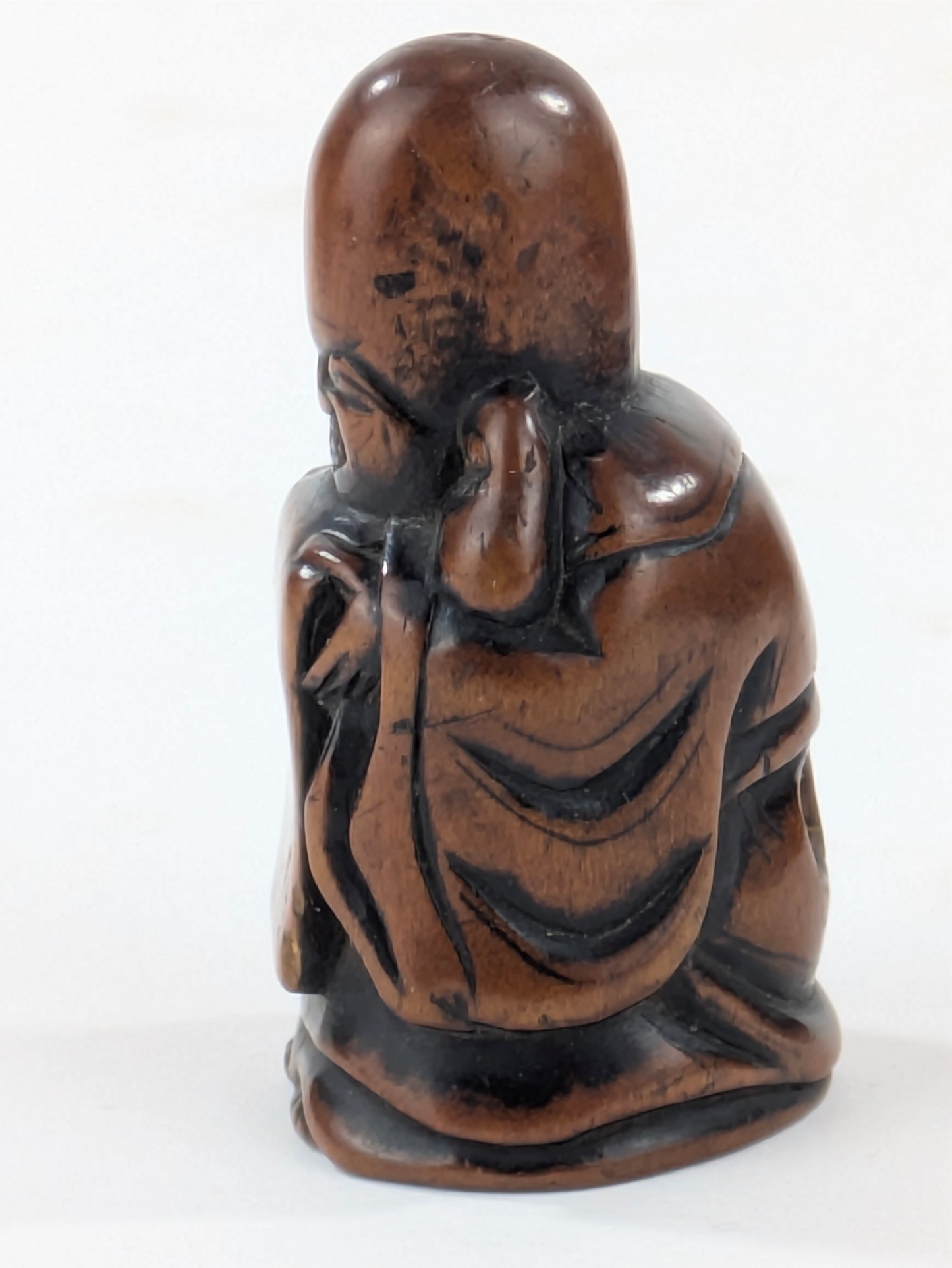 Antique Boxwood Netsuke of Fukurokujin Reading His Scroll 2"