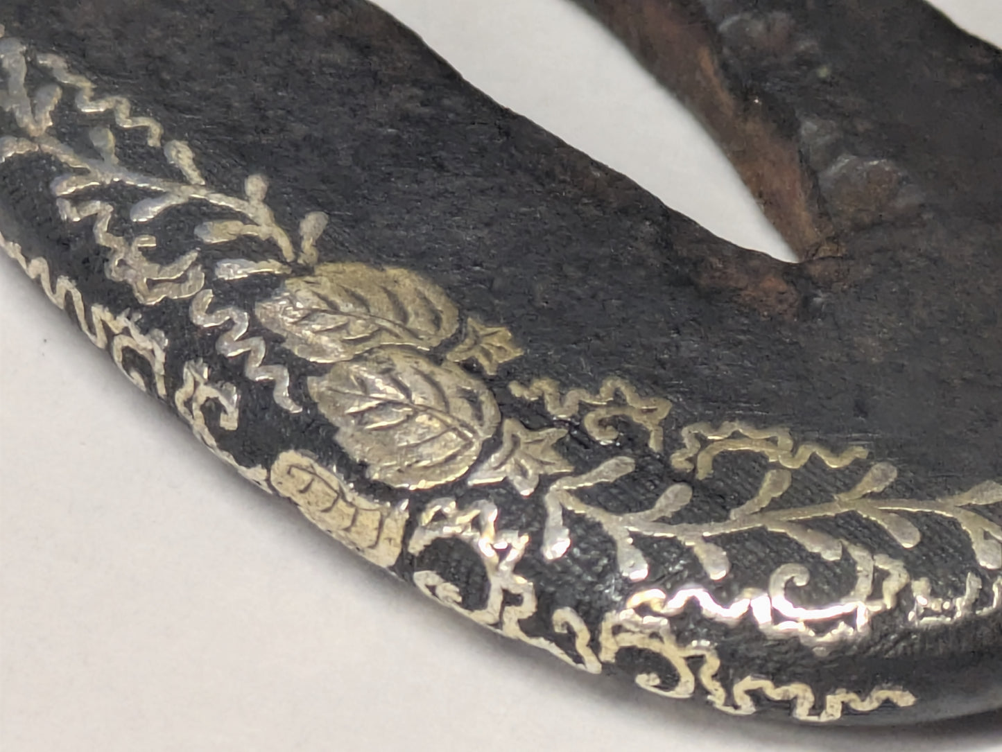 Antique Japanese Pair of Matched Iron Tsuba with Silver Wisteria Inlay, Edo Period, c. 1800–1868