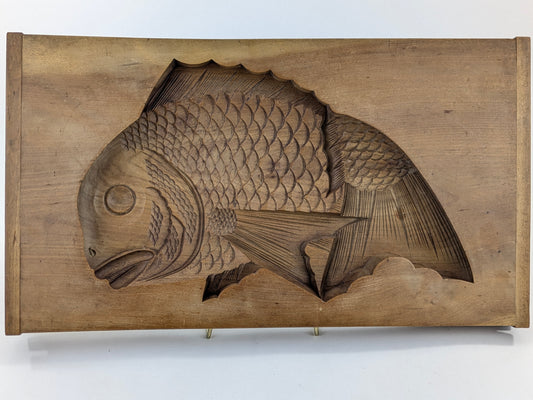 Antique Japanese Kashigata Confectionery Mold Tai Sea Bream Hand-Carved Wood 16" LS#186