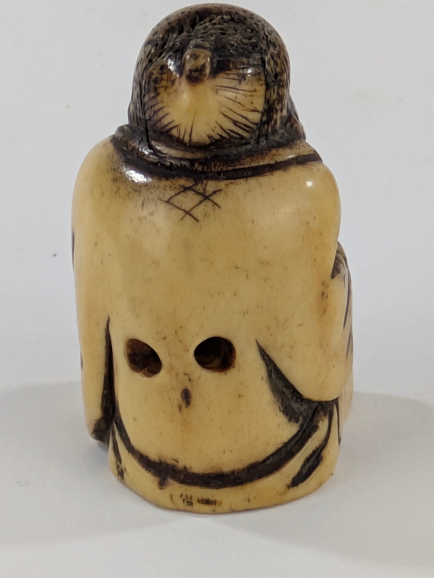 Antique Japanese Edo Period Man Sitting At Writing Desk Netsuke in Antler 1.5"
