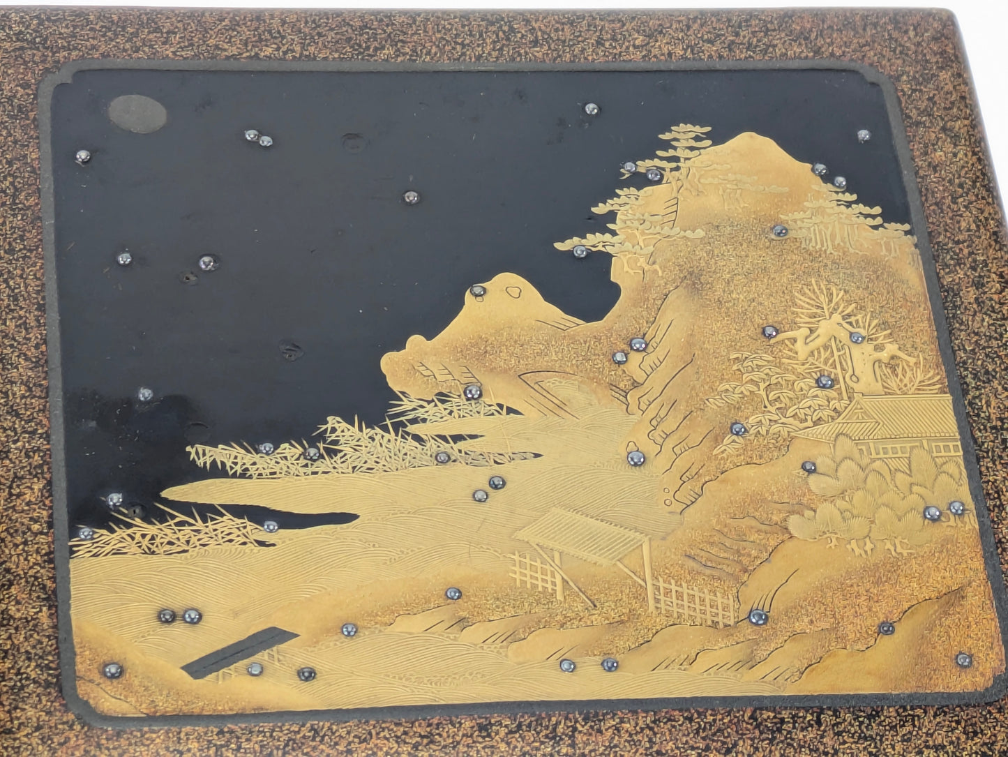 Antique Japanese Very Rare Edo Period 17/18 Century Lacquered Picnic Sake Set (Kazaribako) Hanami (Cherry Blossom Viewing) Caddy w Gold Maki-E & Silver “Dew” Studs LS#140