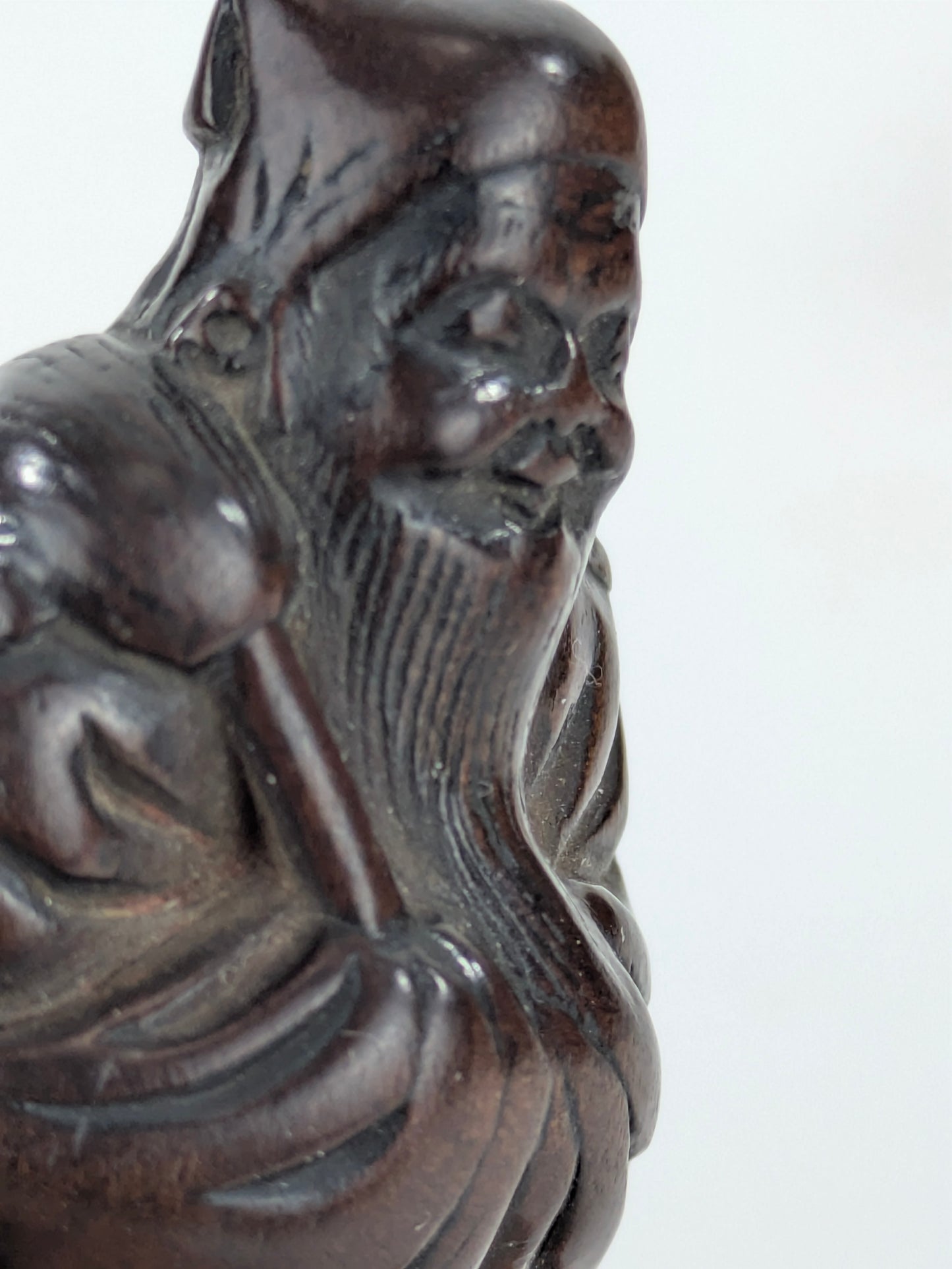 Vintage Chinese Wooden Hand-Carved Scholar Figure Netsuke 2"