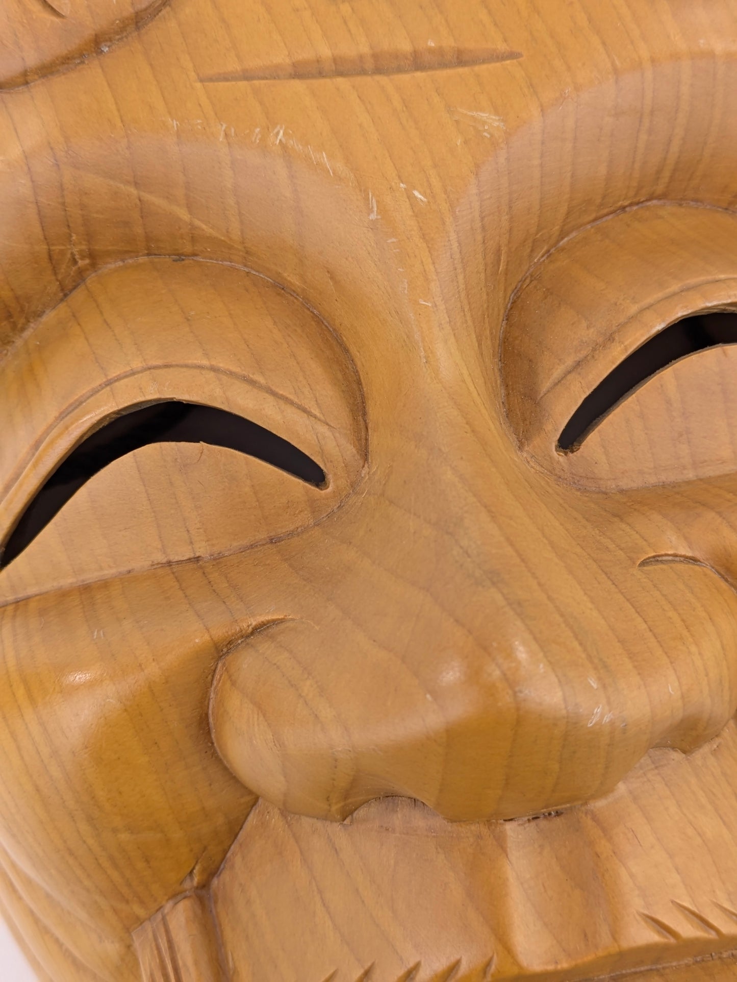 Antique Japanese Okina Noh Mask Wood Carving Old Man Face