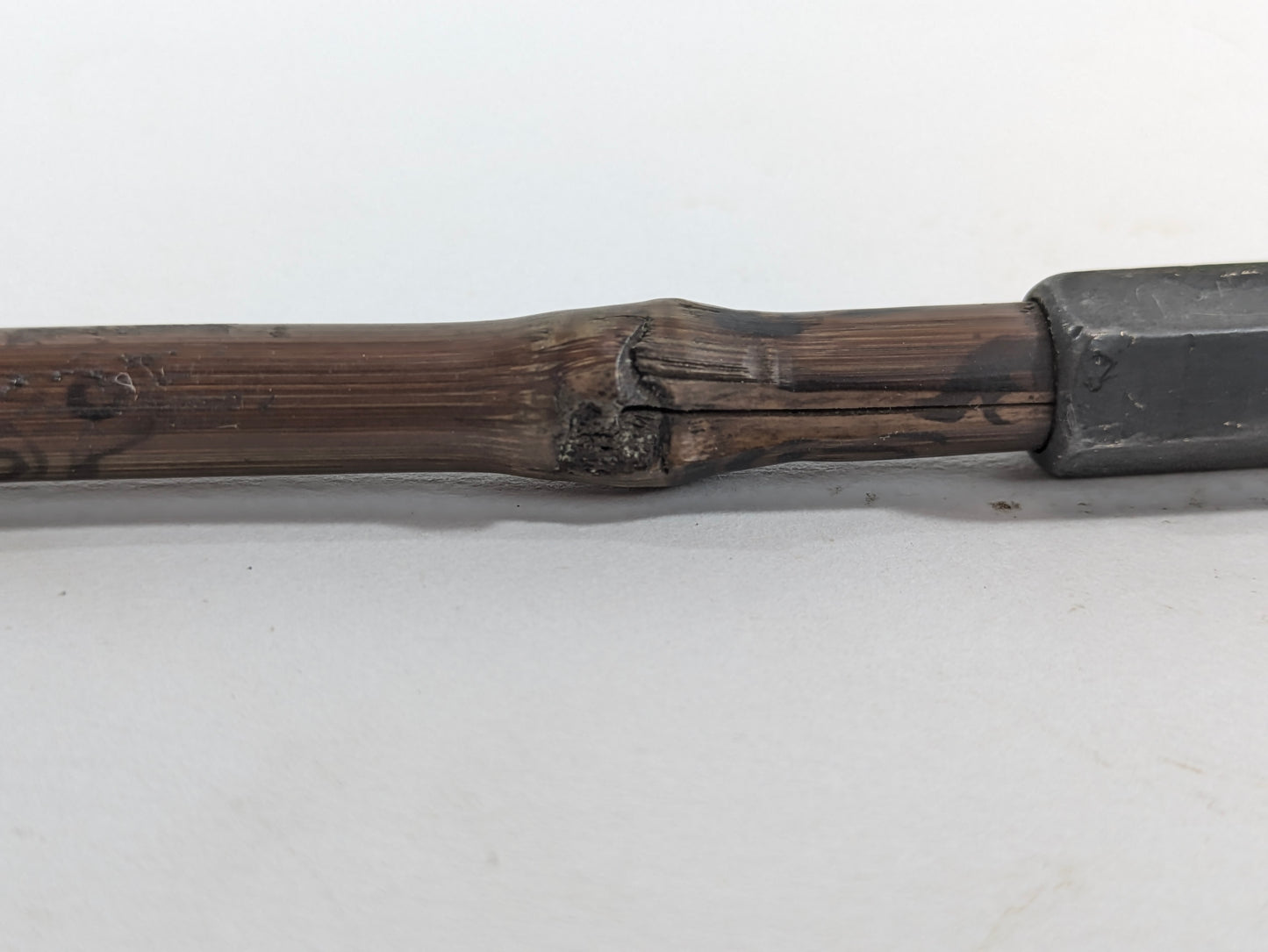 ANTIQUE MEIJI ERA (c1880) JAPANESE BRONZE Aloy & Painted BAMBOO KISERU Smoke Pipe 8"