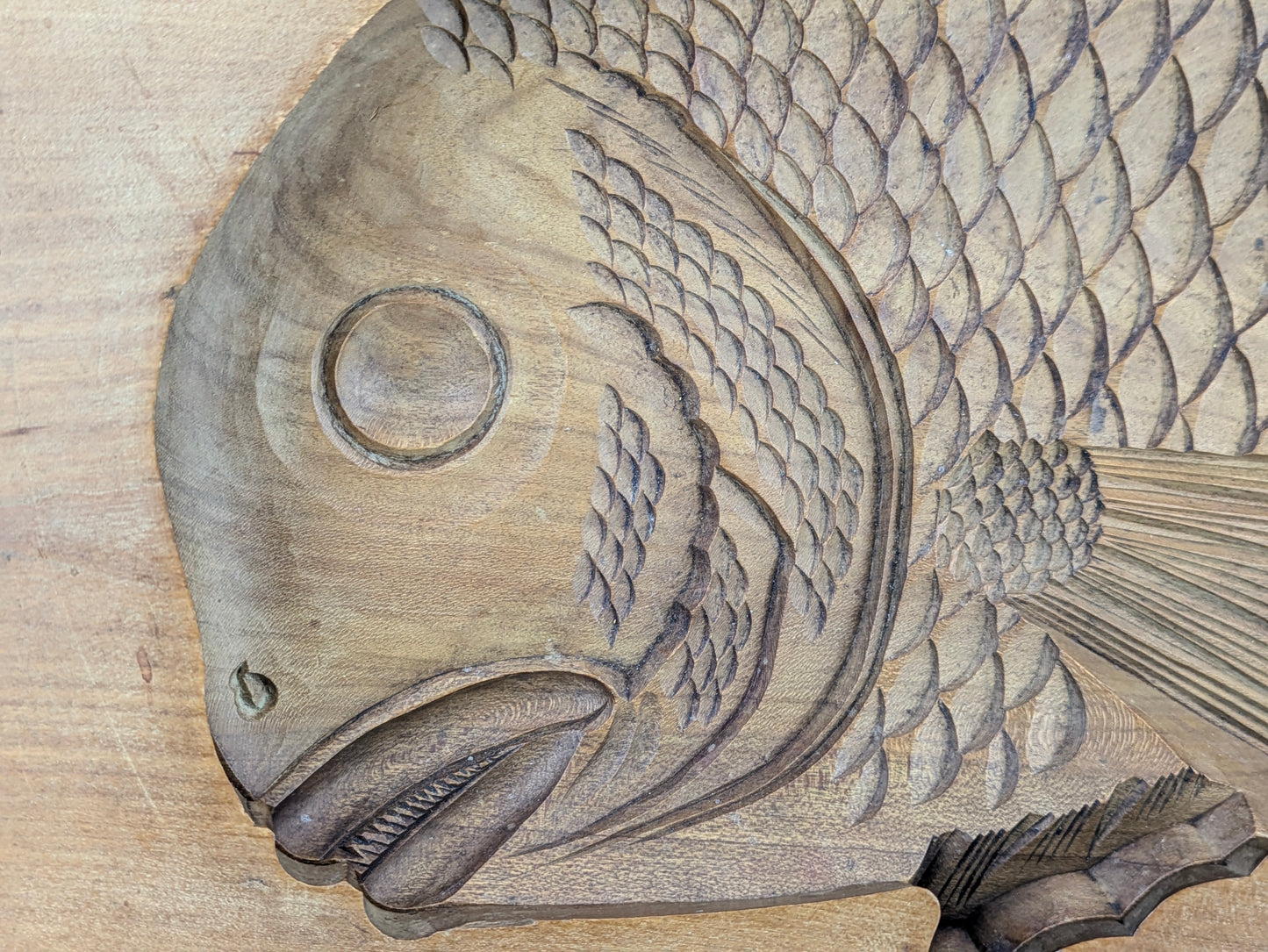 Antique Japanese Kashigata Confectionery Mold Tai Sea Bream Hand-Carved Wood 16" LS#186