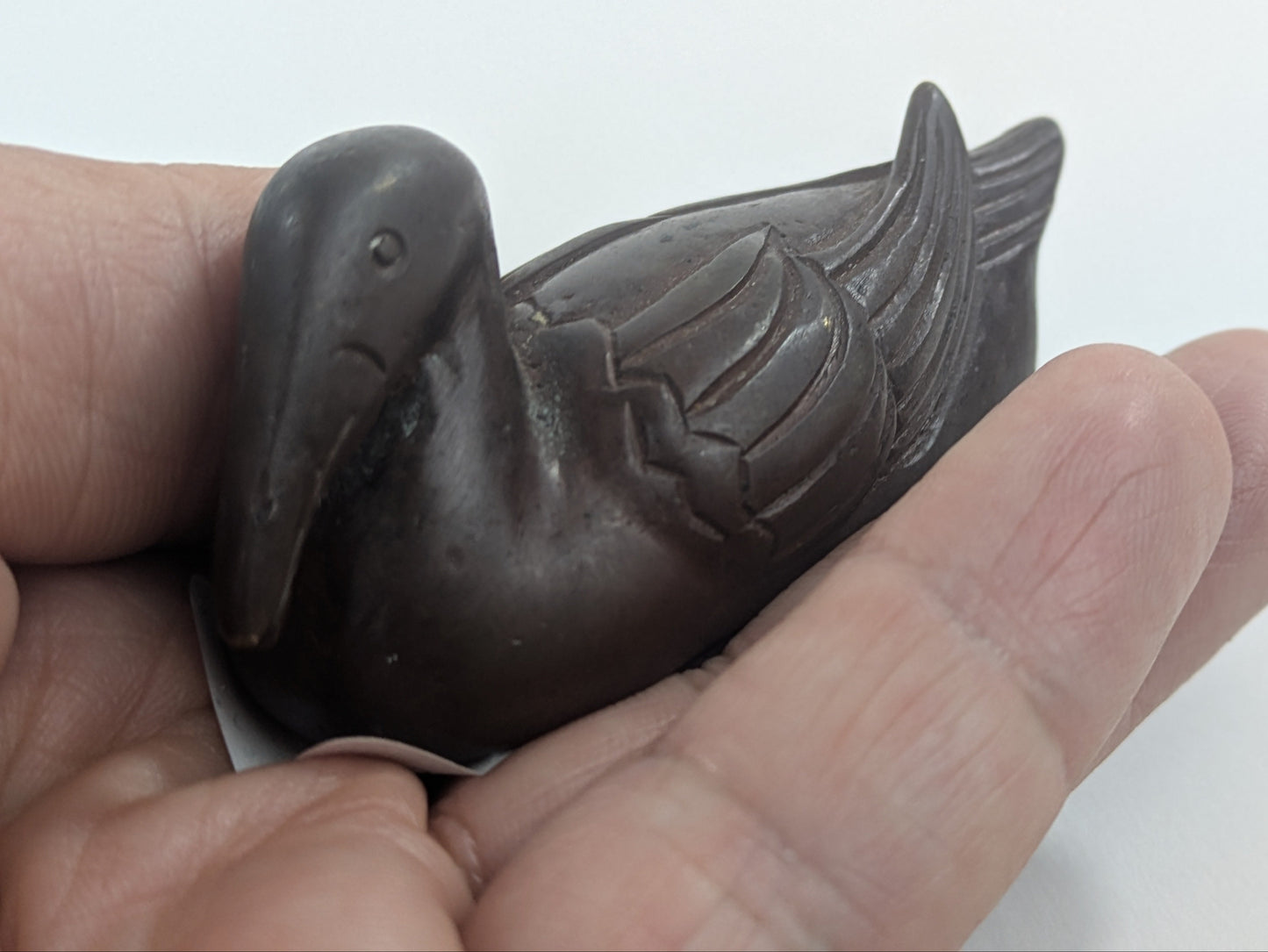 OKIMONO Japanese Crafted Bronze Duck Paper Weight 3"