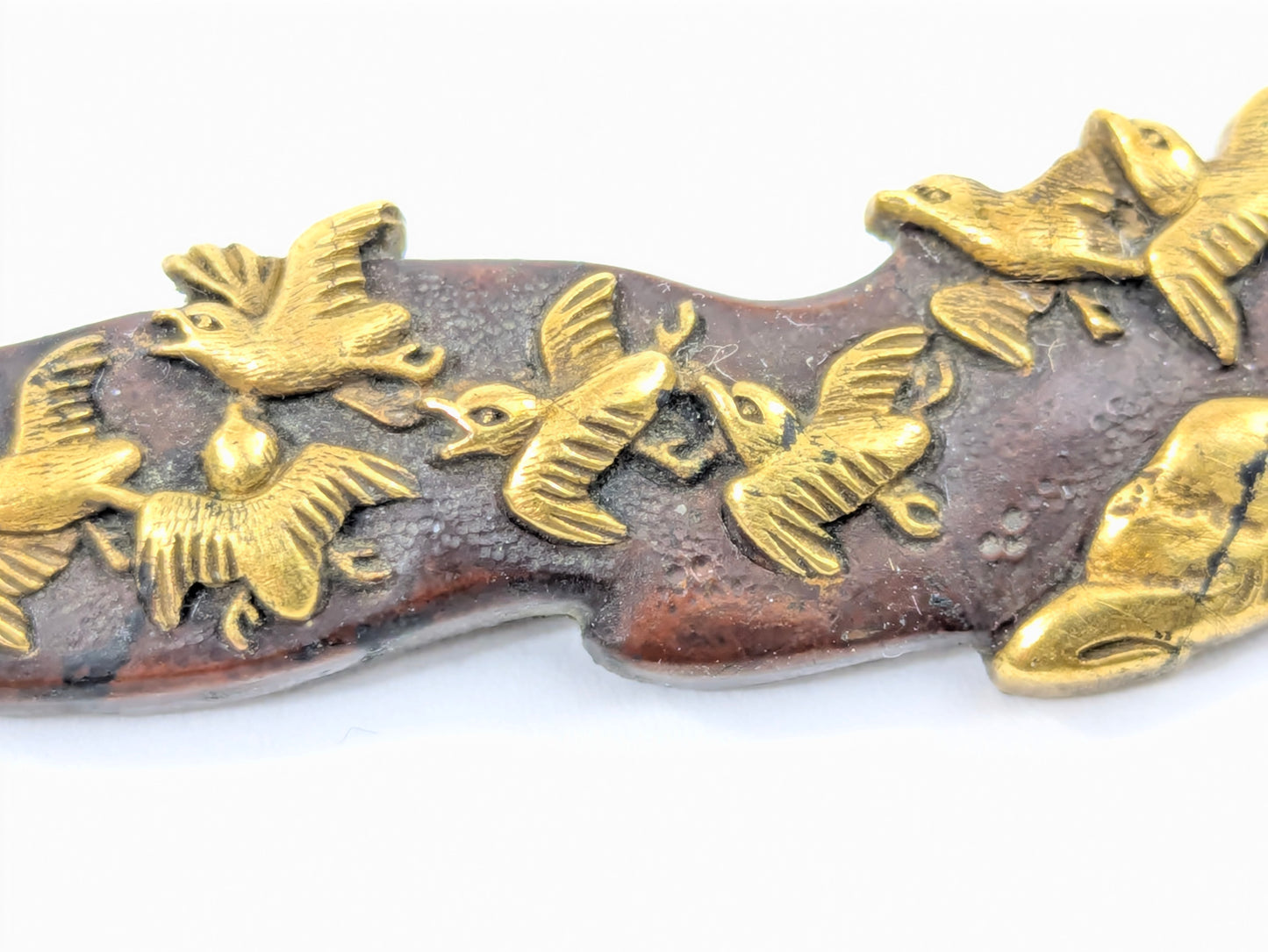 Japanese Menuki Pair Ferry Boat & Plovers Samurai Katana Sword Ornament LS#009