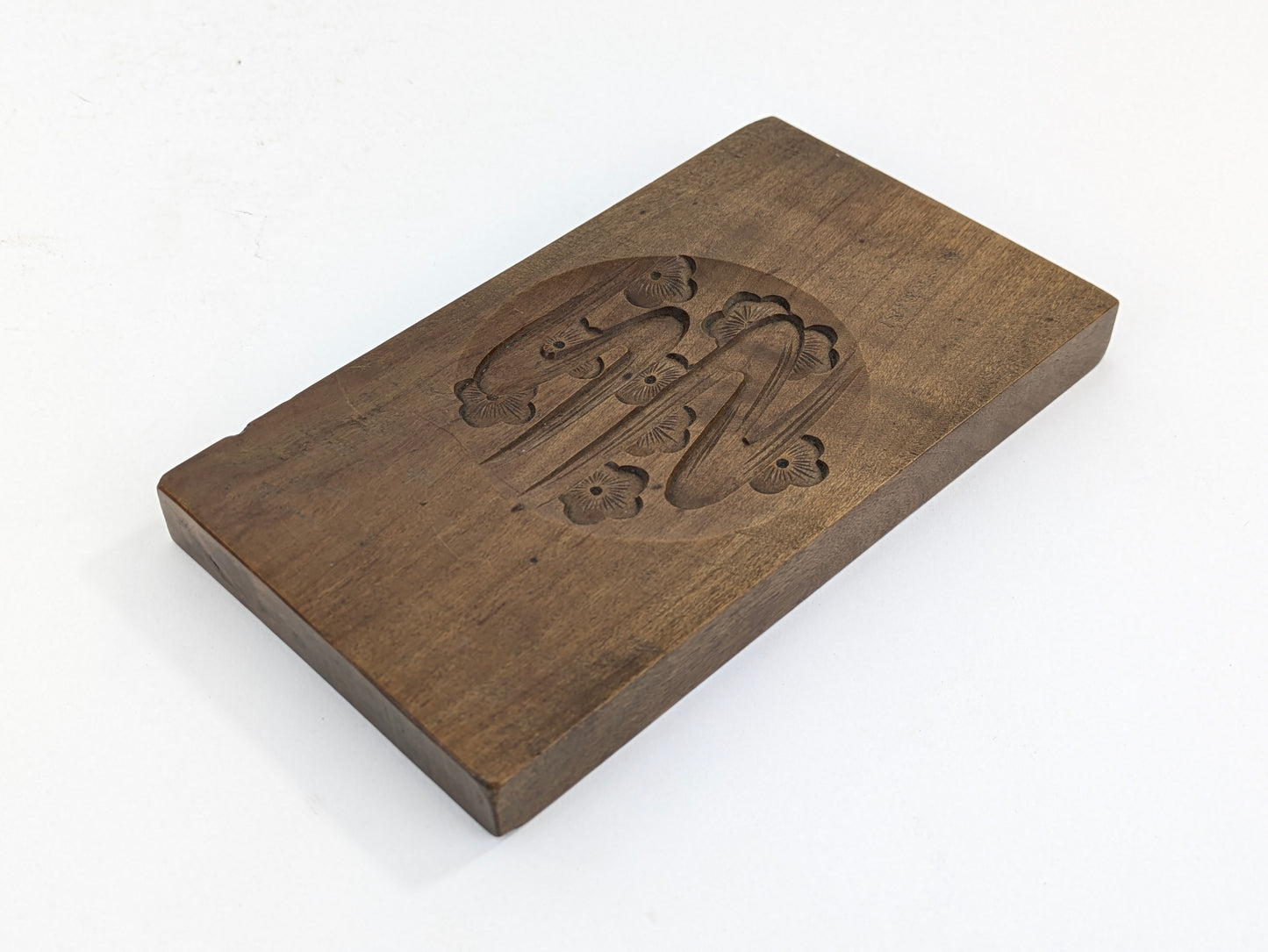 Antique Japanese Kashigata Confectionery Mold – Bamboo & Revers Plum Blossom Motifs – Meiji Era 7"