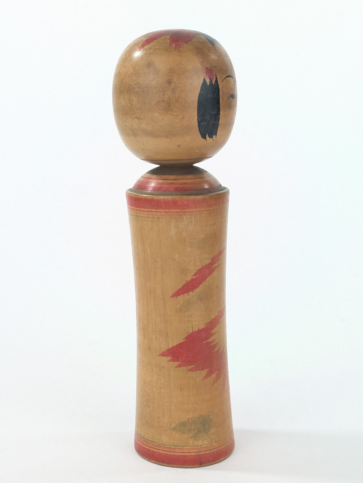 Vintage Japanese Signed Wooden Kokeshi Doll Traditional Floral Motif 8.5"H
