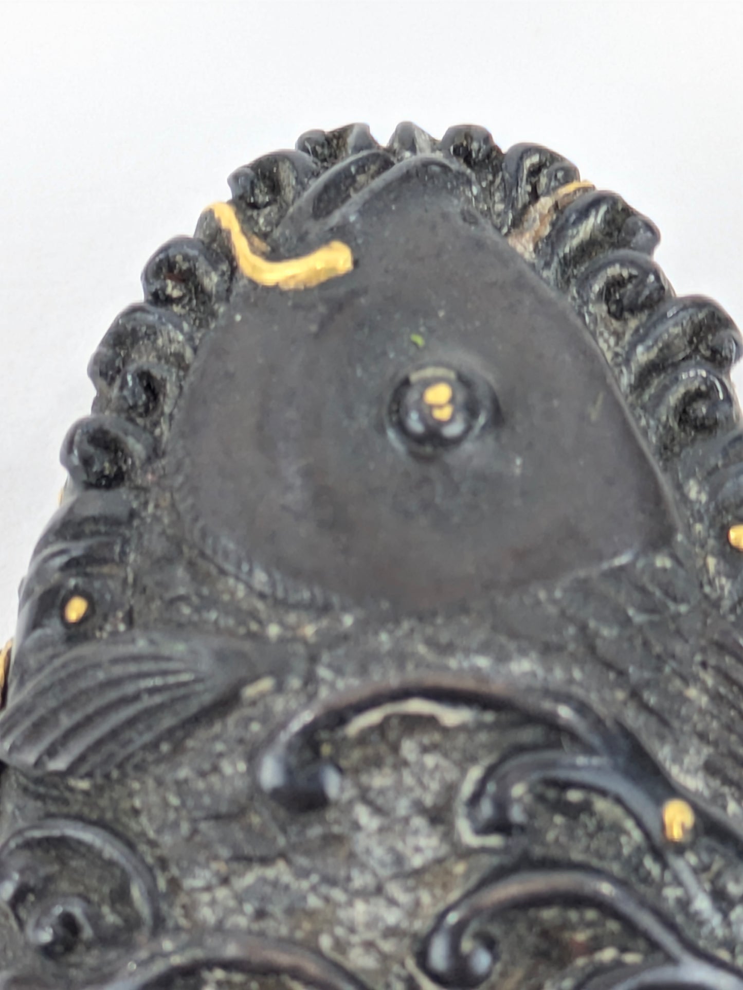 Antique Japanese Edo-Period Sword Katana Kashira Koi in Waves on Shakudō,
