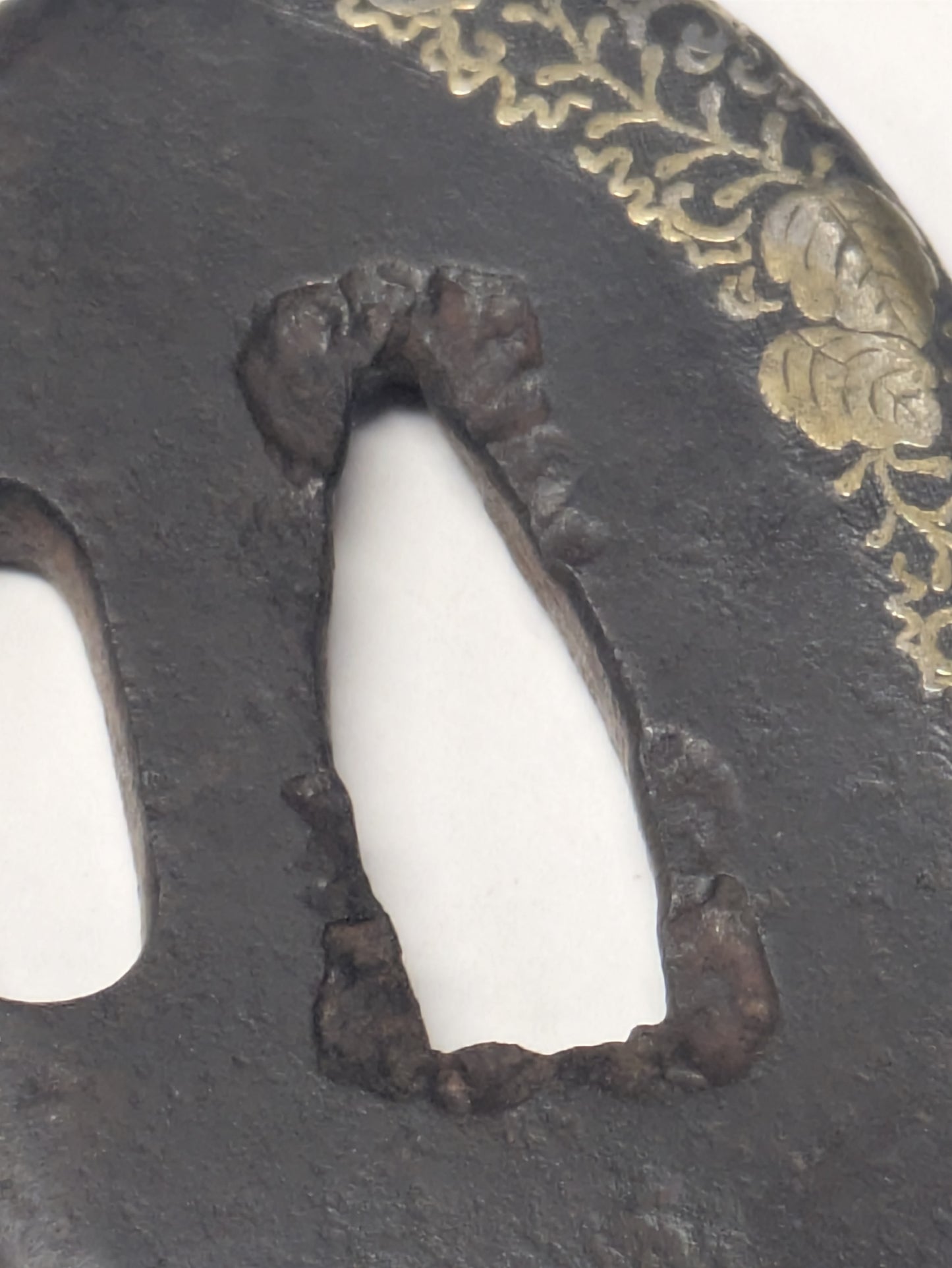 Antique Japanese Pair of Matched Iron Tsuba with Silver Wisteria Inlay, Edo Period, c. 1800–1868