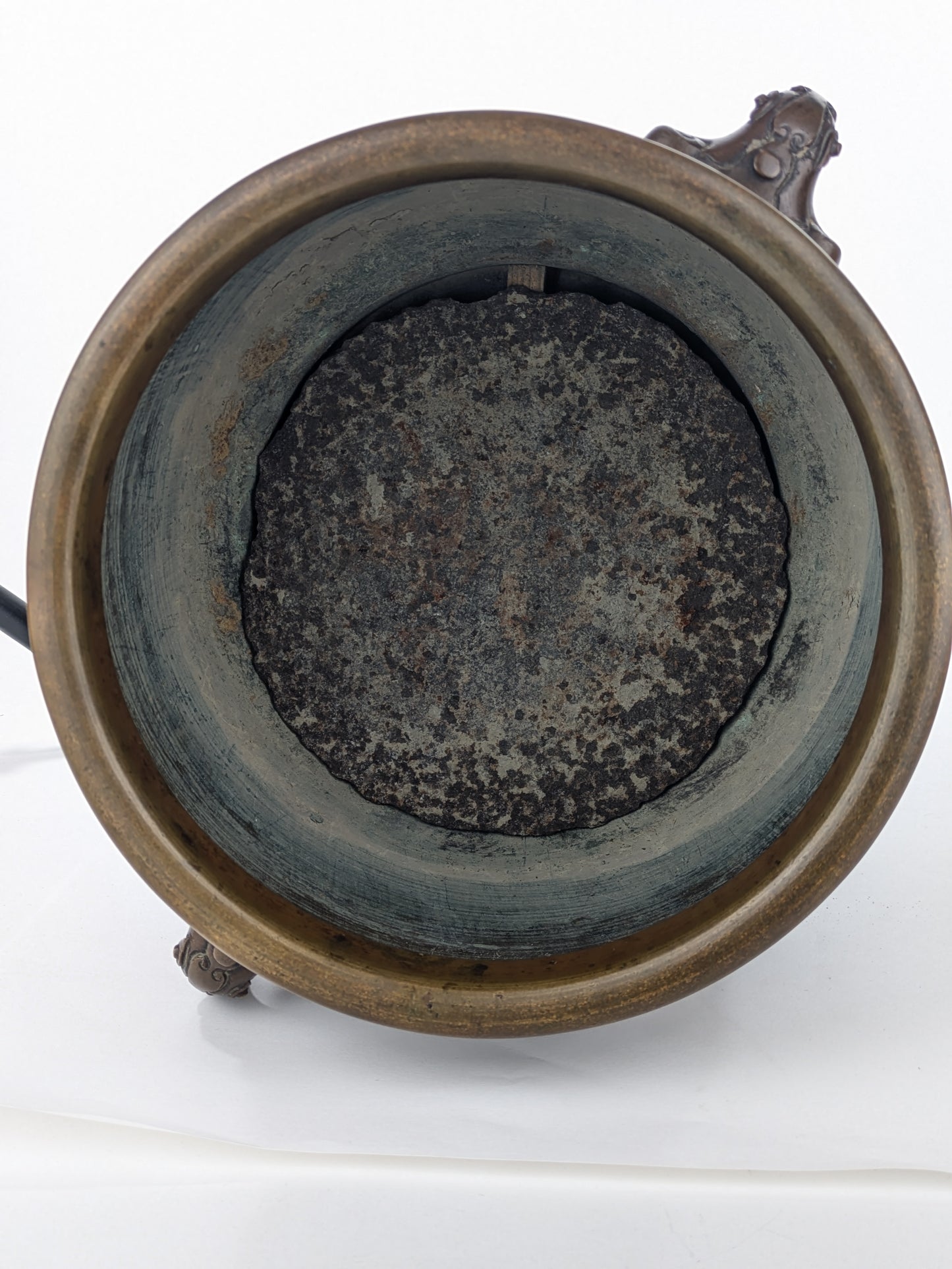 Antique Japanese (c1920) Bronze Hibachi Brazier Animals Dragon Tiger Motif 11"