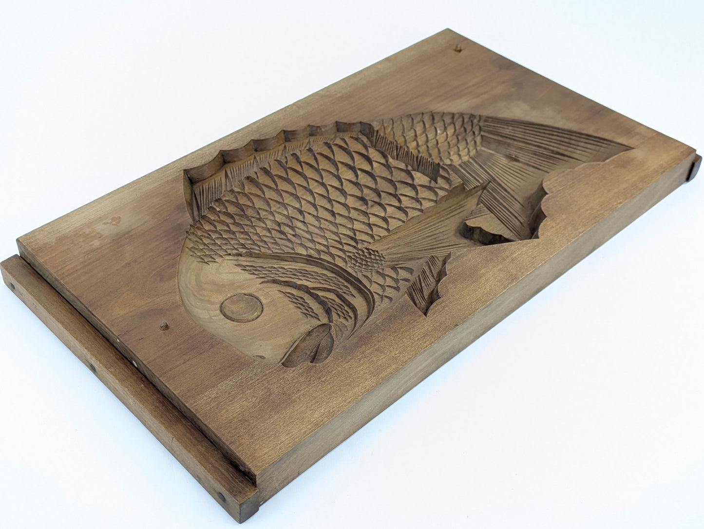 Antique Japanese Kashigata Confectionery Mold Tai Sea Bream Hand-Carved Wood 16" LS#186