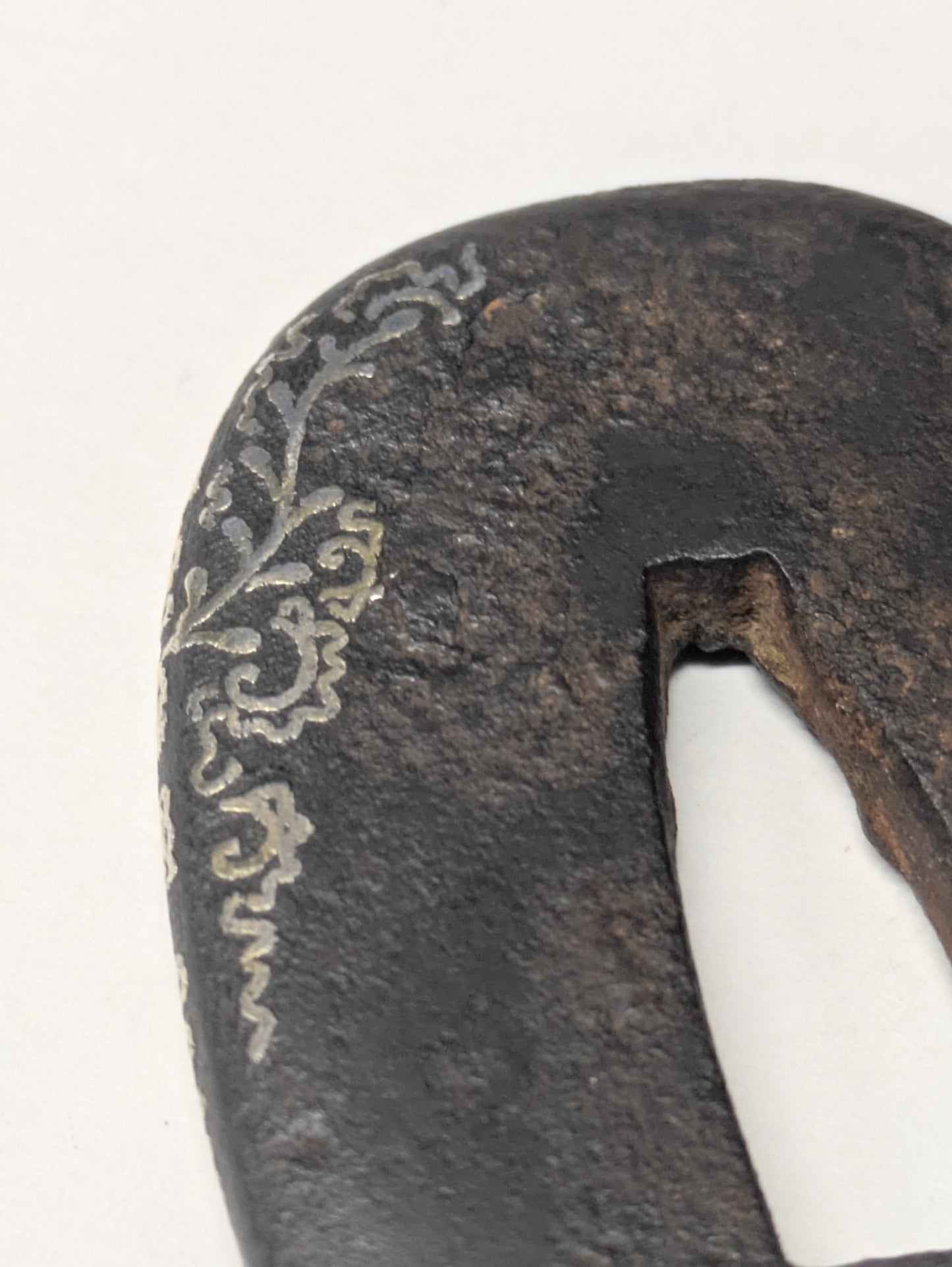 Antique Japanese Pair of Matched Iron Tsuba with Silver Wisteria Inlay, Edo Period, c. 1800–1868