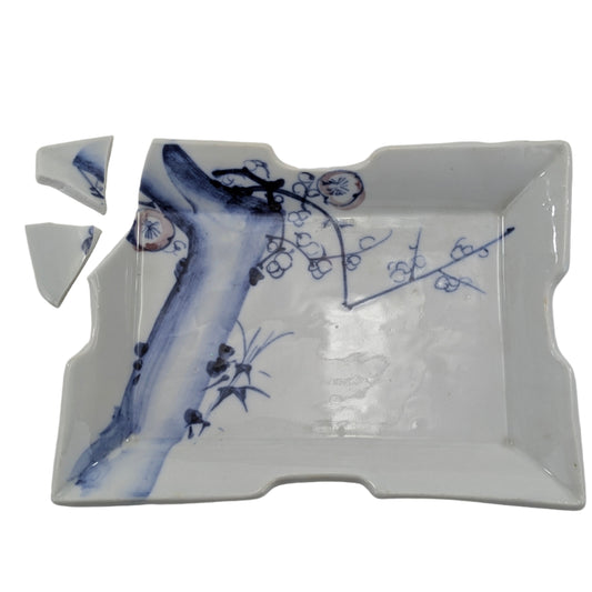 Vintage Japanese Kintsugi Small Plate Practice Porcelain in 2 Pieces w/ 0 Gaps Broken