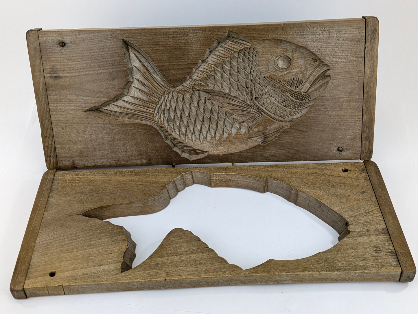Antique Japanese Kashigata Confection Mold – Tai Fish Motif Large  – 19th C. Hand Carved Wood