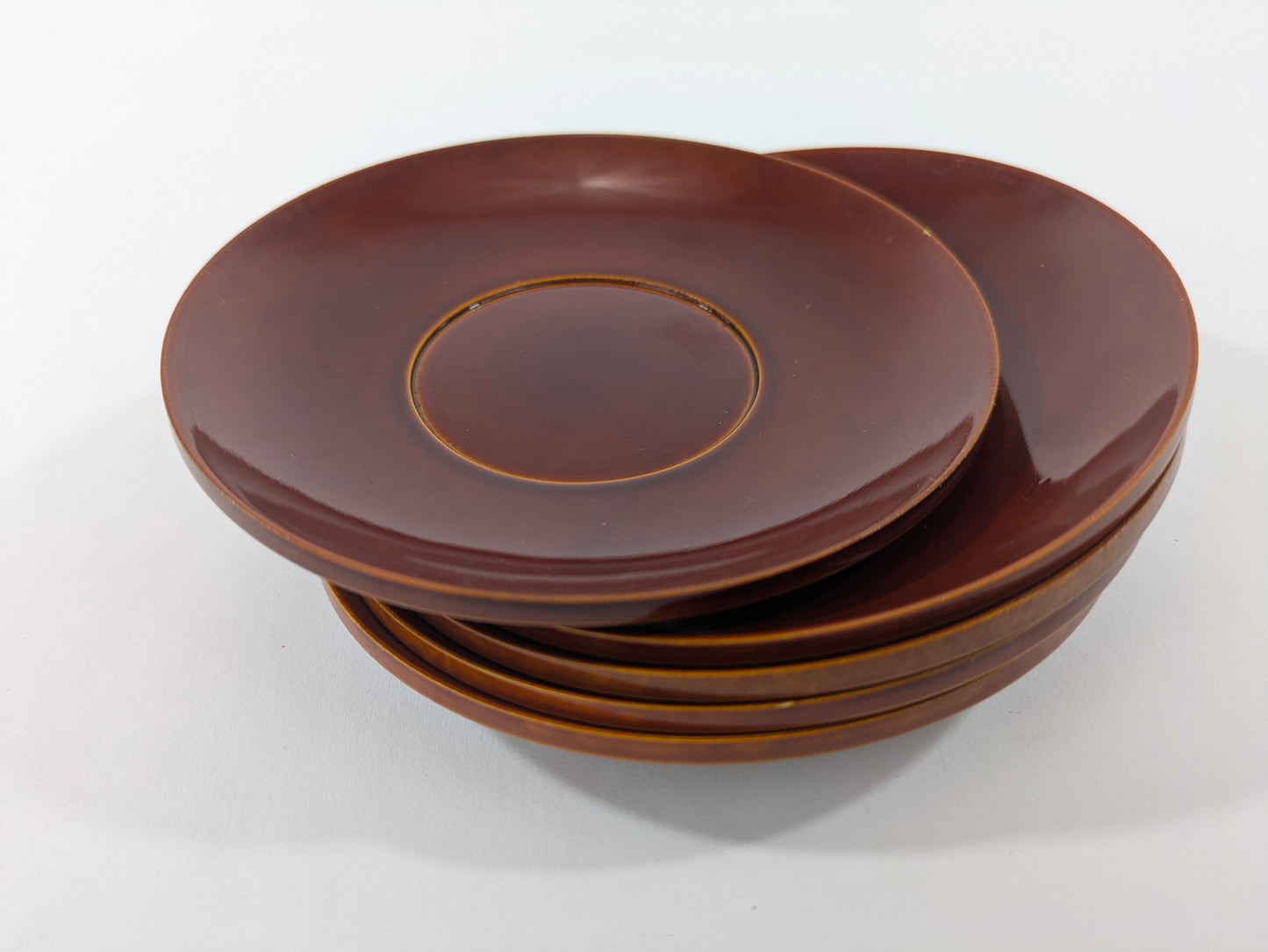 Vintage Japanese Lacquered Wood set of 5 Chataku Plates Tea Saucers Shunkei