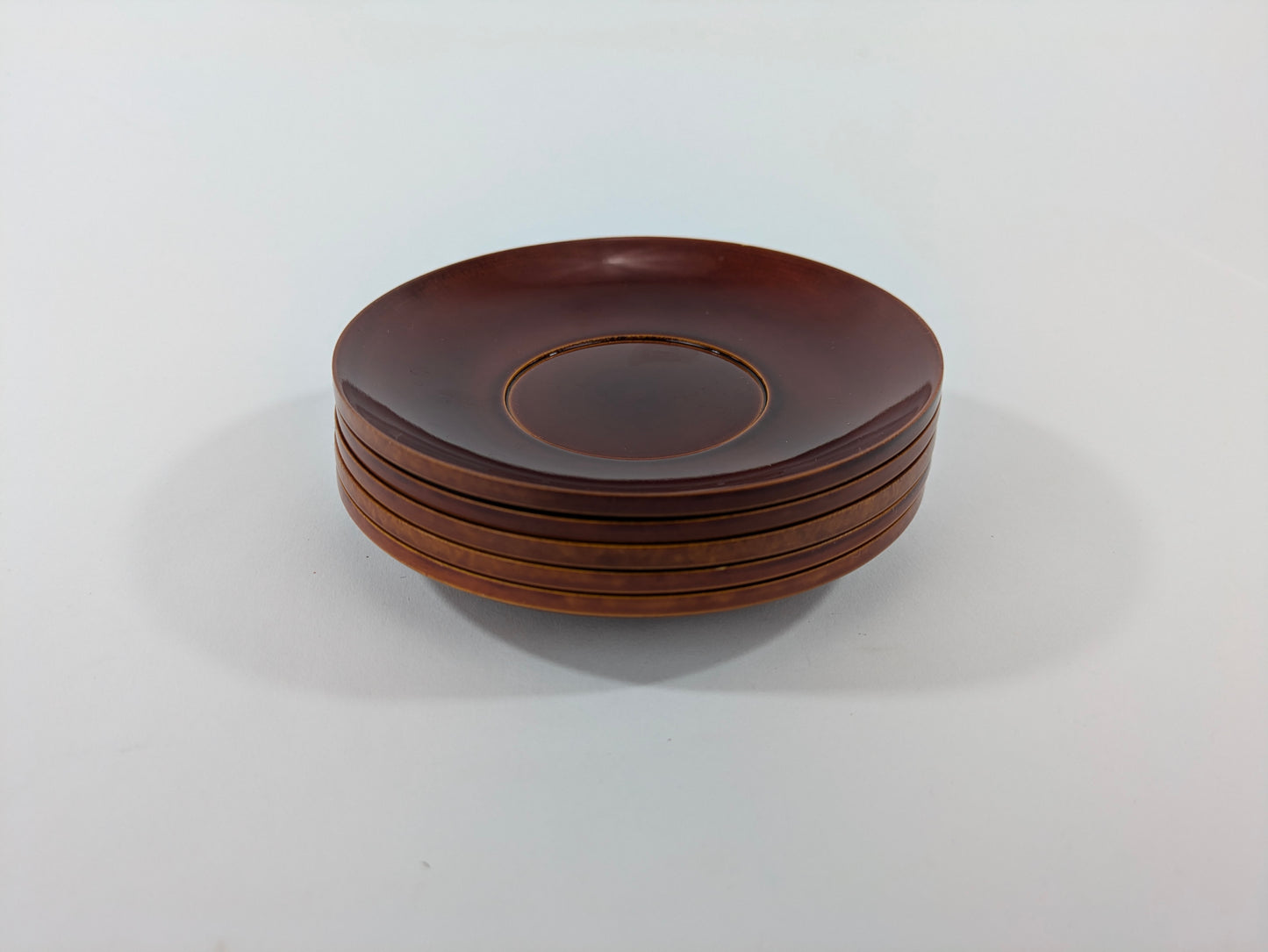 Vintage Japanese Lacquered Wood set of 5 Chataku Plates Tea Saucers Shunkei