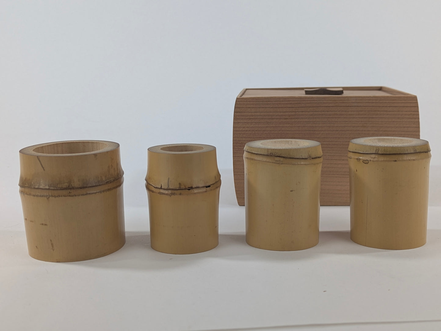 Vintage Japanese Set of 4 Bamboo Futaoki Lid Rests for Tea Ceramony