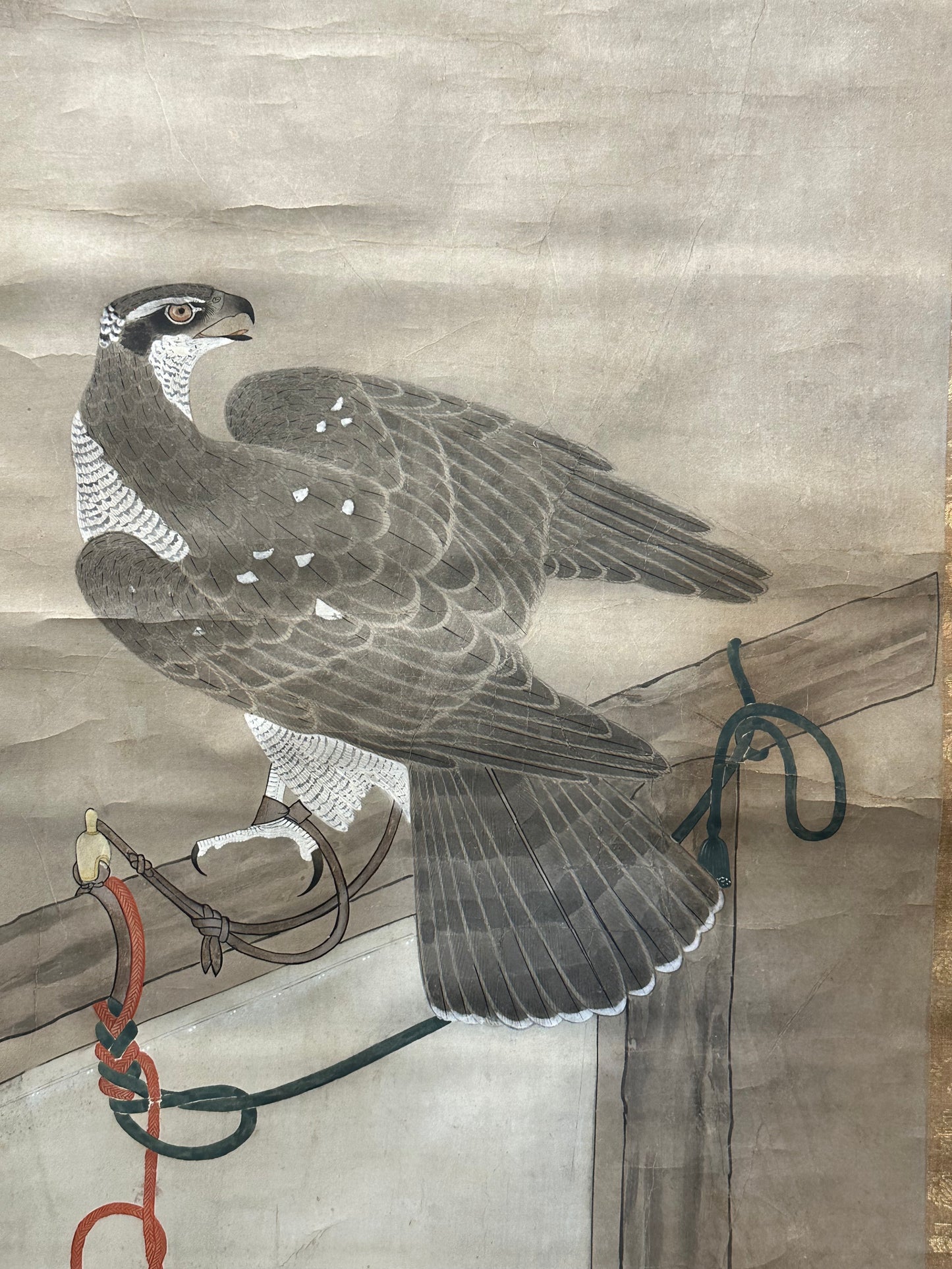 Japanese Antique Scroll Kakejiku Hand Painted Hunting Falcon 76"