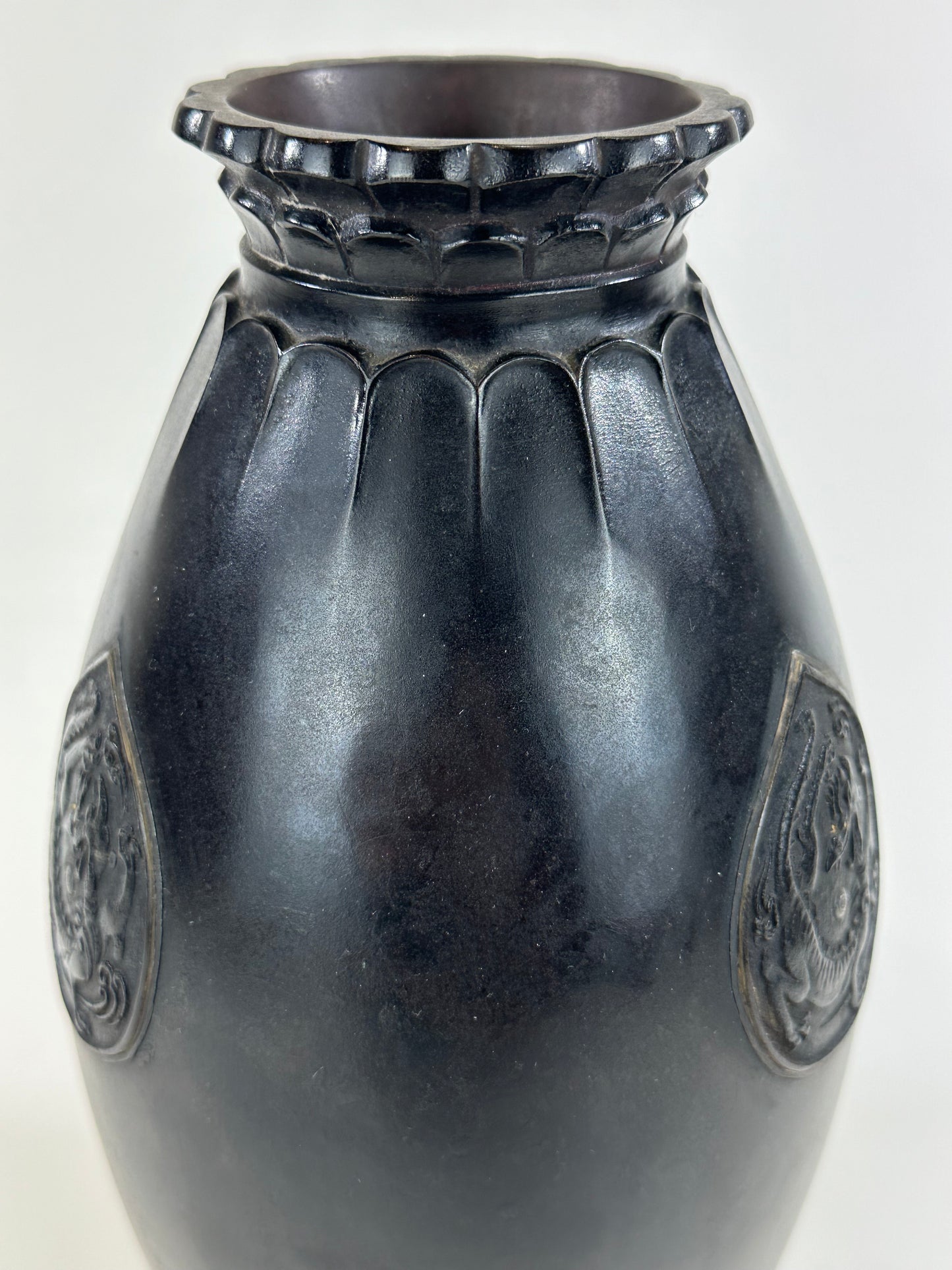 Antique Japanese c1934 Bronze Vase Dragon Motif 11"