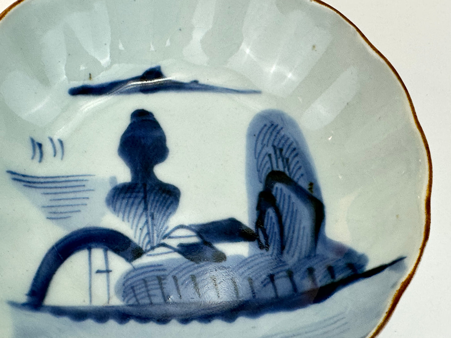 Antique Japanese Imari Scalloped Porcelain Bowl Underglaze Blue Design 6.25"W