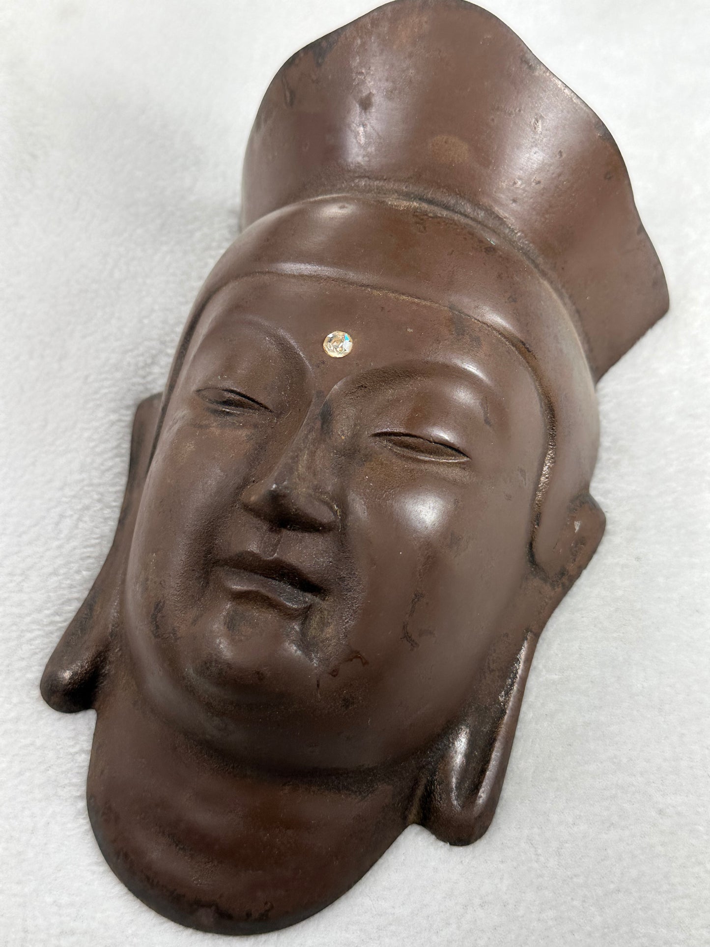 Vintage Japanese Cast Iron Mask of Kannon (Bodhisattva) Signed – 8” x 5”