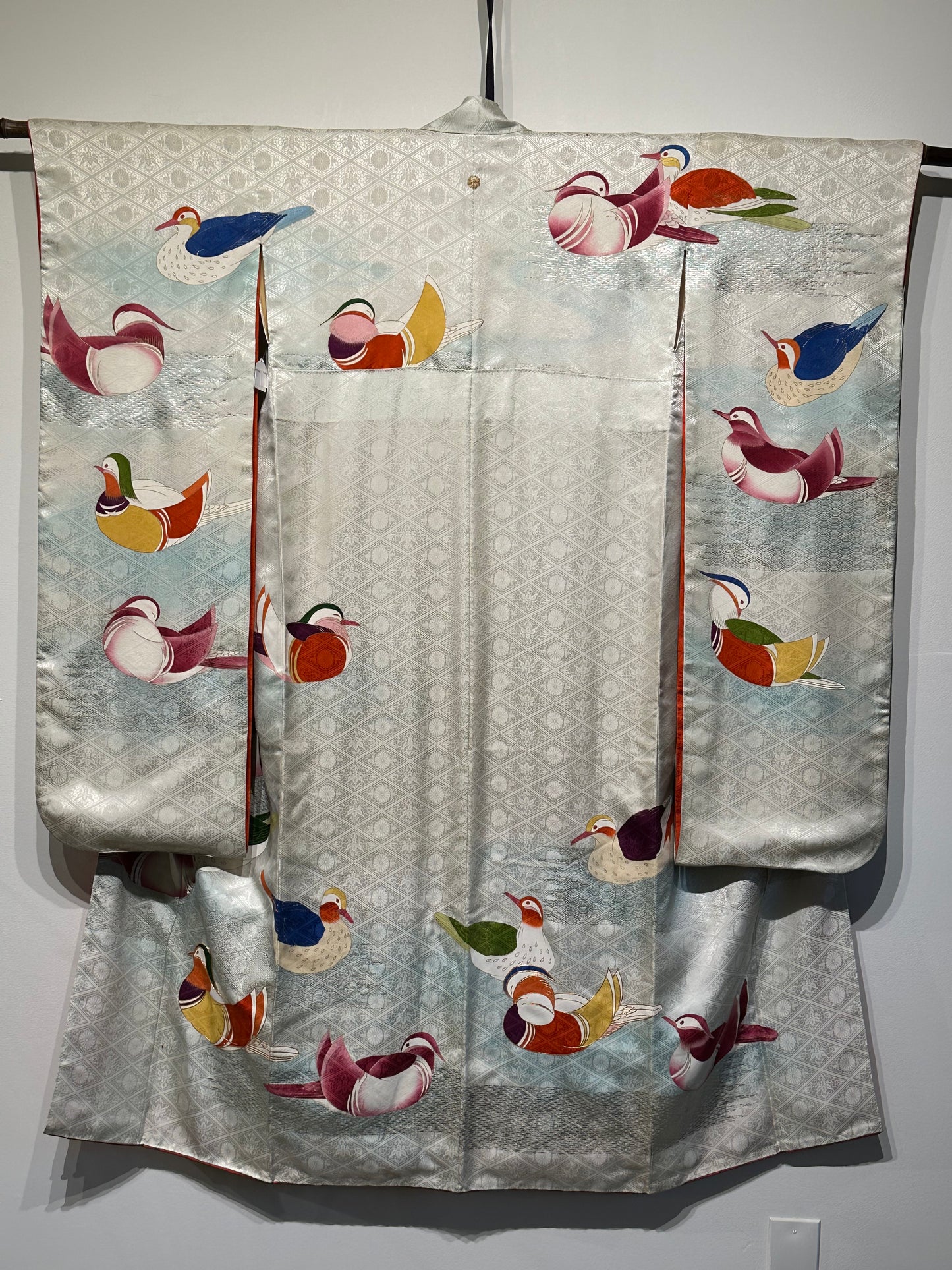 Vintage Japanese Furisode Silk Kimono Wood Duck Motif