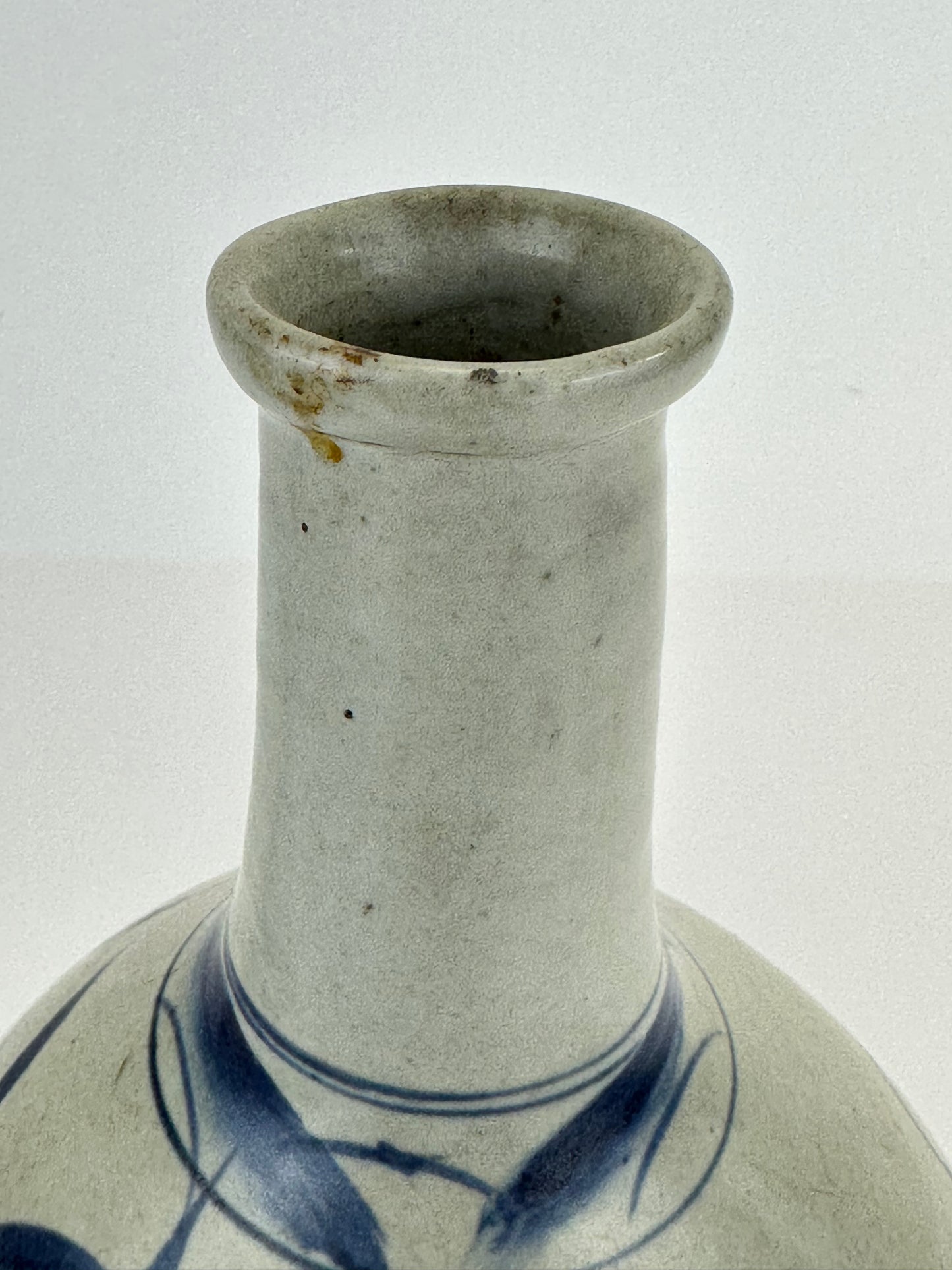 Antique Japanese Blue and White Porcelain Tokkuri with Grass Motif 10"