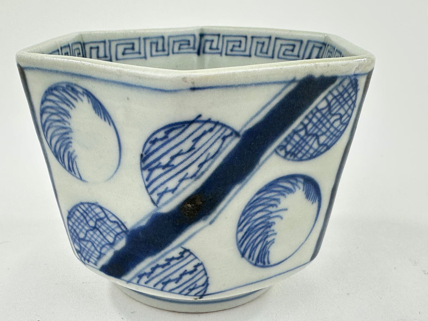 Antique Japanese Arita Imari Blue & White Hexagonal Porcelain Cup 19thC
