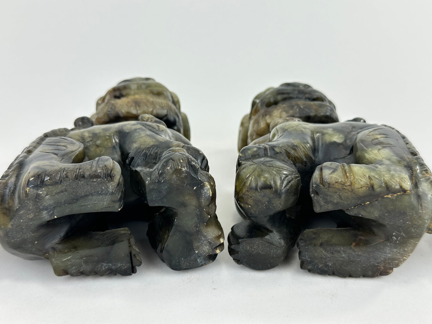 Pair of Hand-Carved Chinese Stone Foo Dogs (Shishi Guardian Lions) 20th C ~4"H