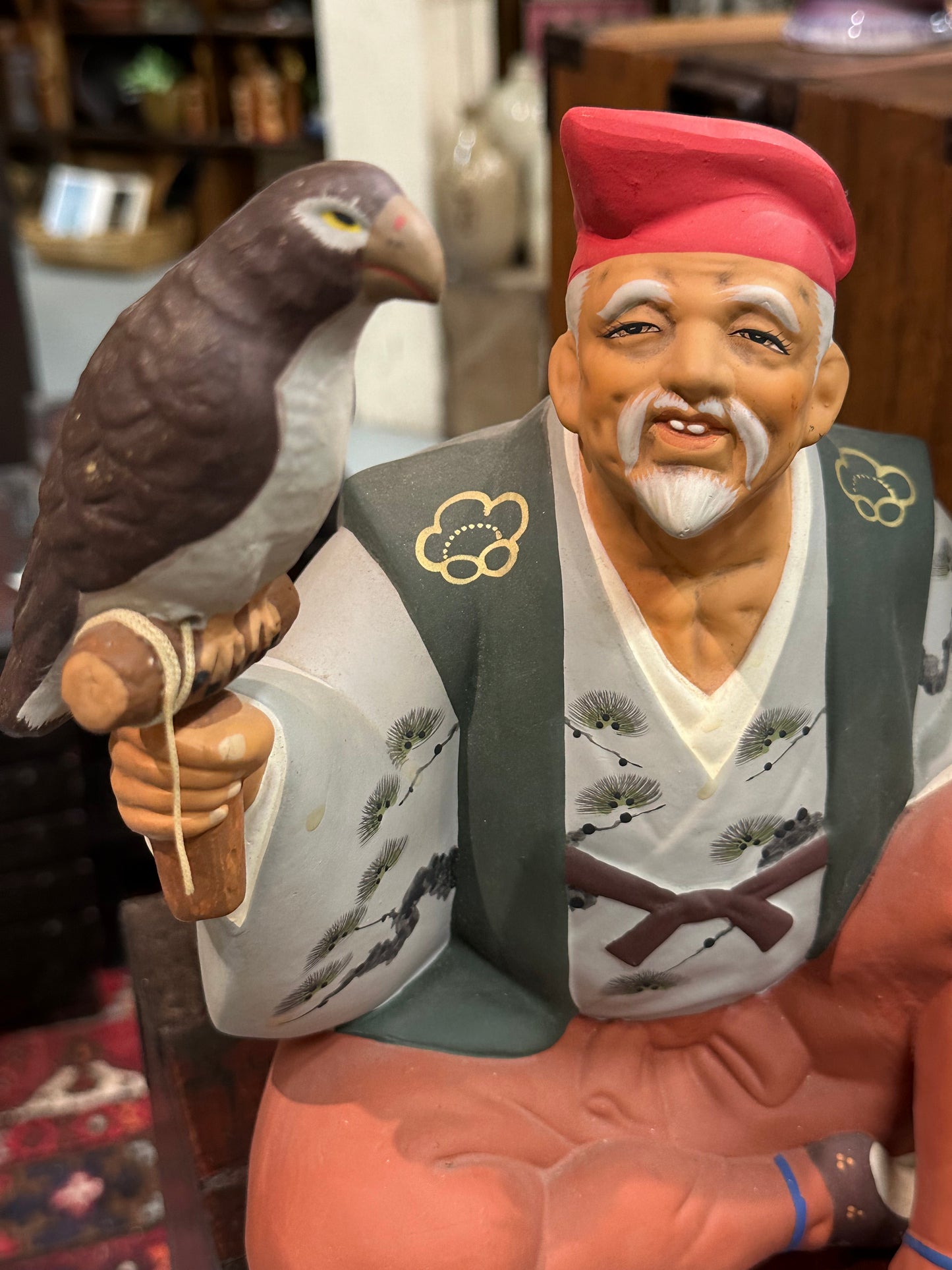 Vintage Japanese Hakata Falconer Hand Painted Doll Ceramic Samurai 10"H