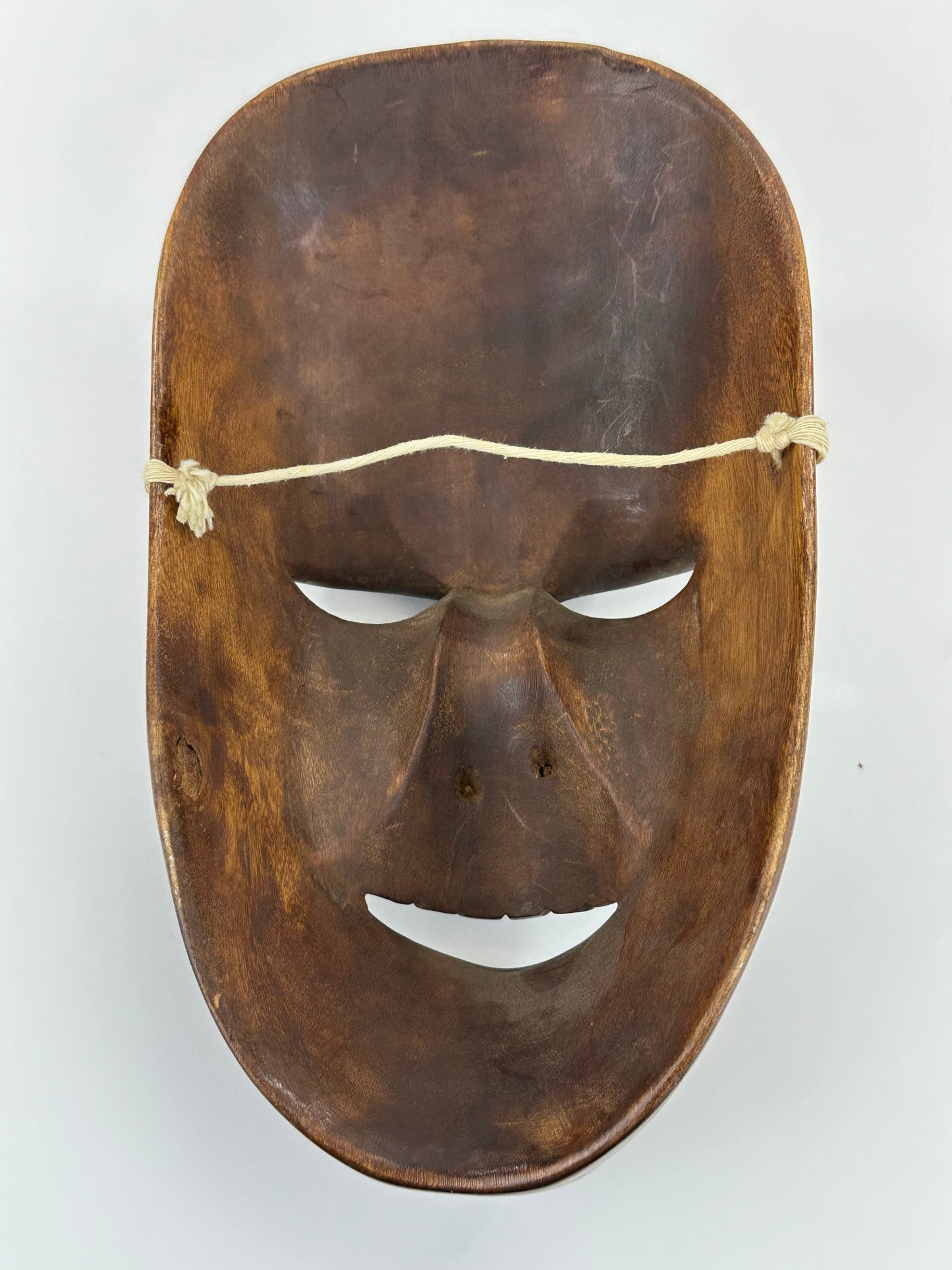 Vintage Japanese c1950's Folk Art Oni Mask Hand Carved Wood Wall Hanging 11"