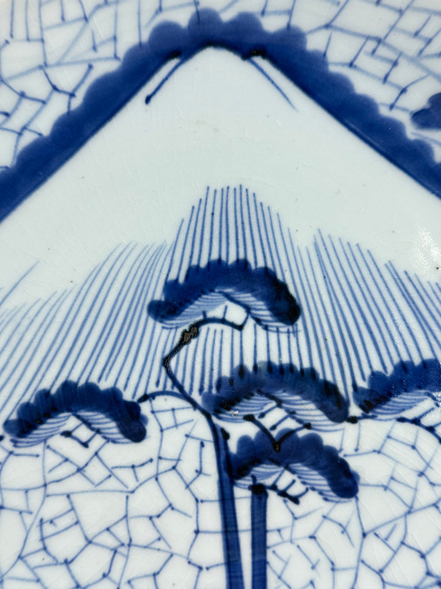 Antique Japanese Late Edo Imari Porcelain Plate with Mount Fuji & Pine Tree 11"