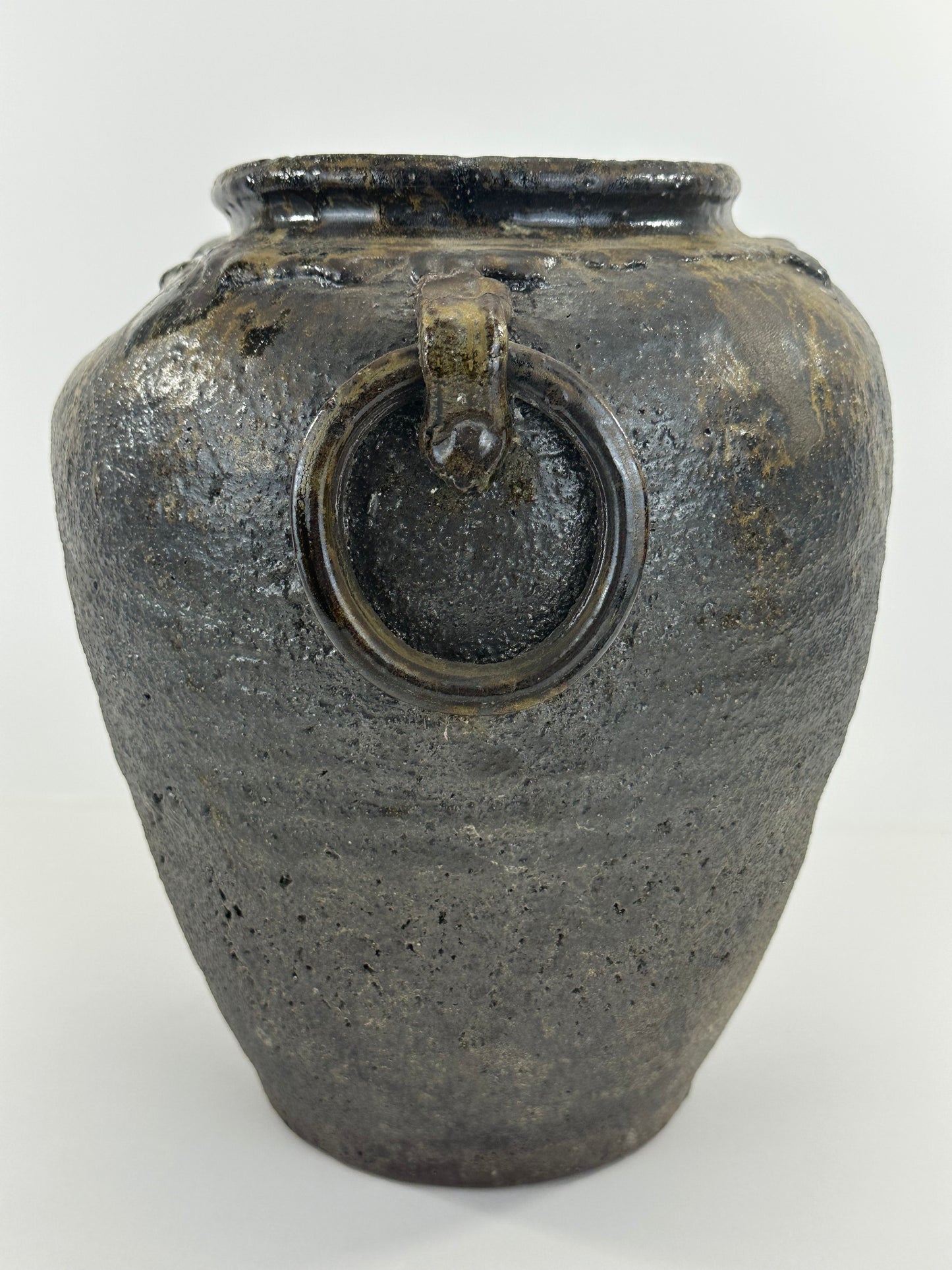 Vintage Japanese Stoneware Vase with Natural Ash Glaze Drips 10.5"H