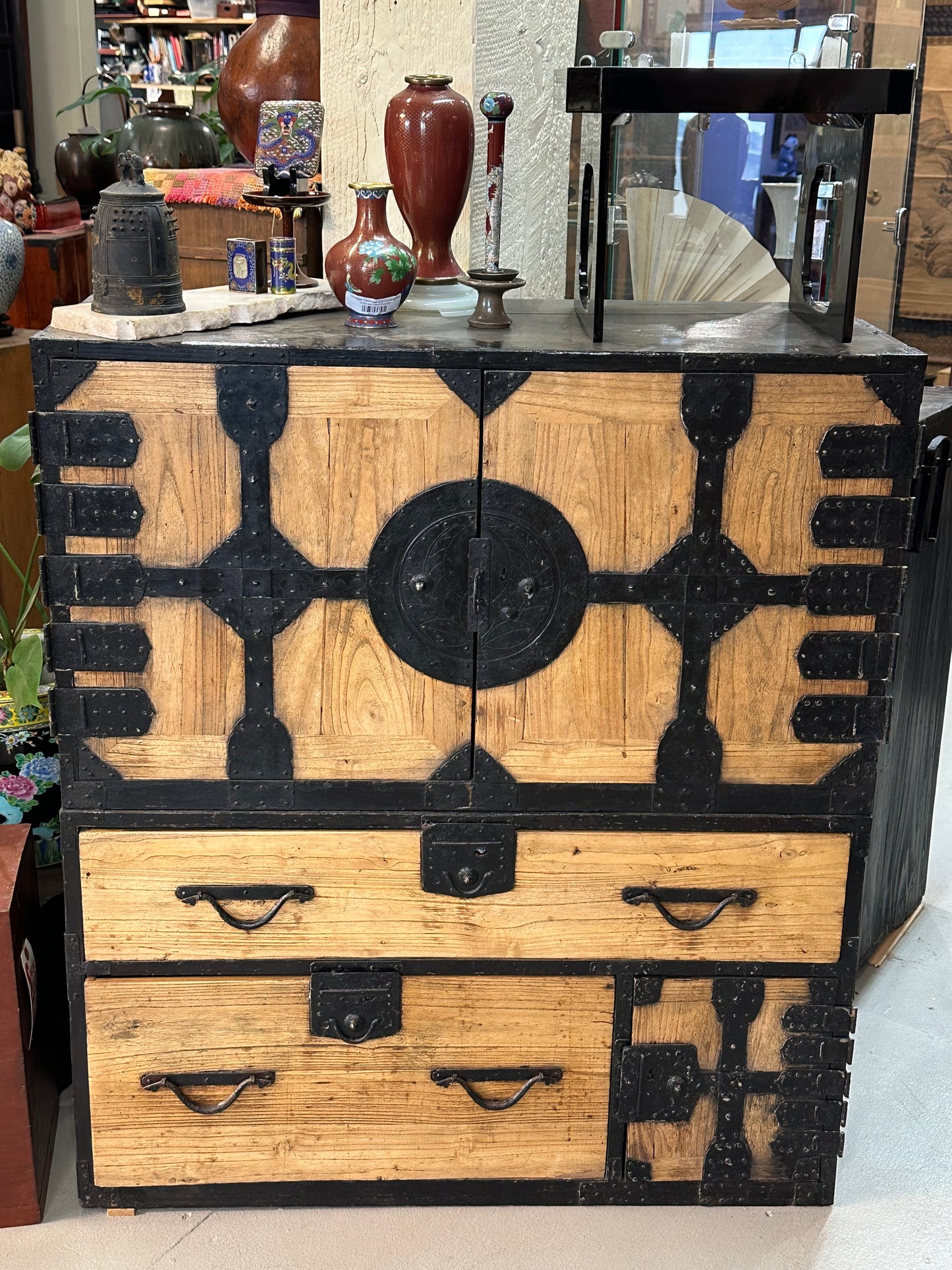 Antique Japanese Meiji Era c1890's Kannon Biraki Clothing Tansu Chest Sugi Wood 36"W