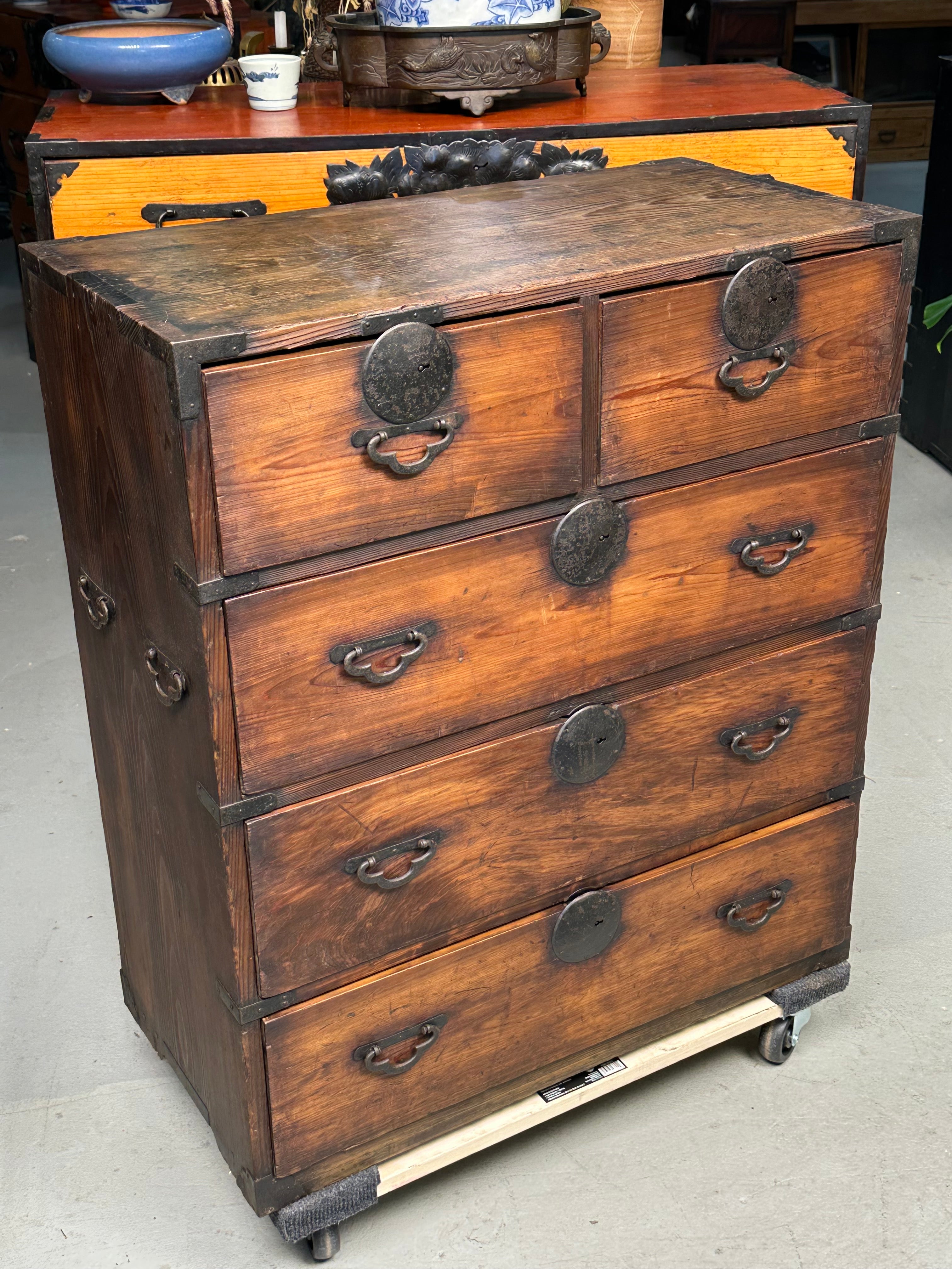 Antique Japanese Meiji Era c1870's Sugi Wood Kimono Tansu Mokko