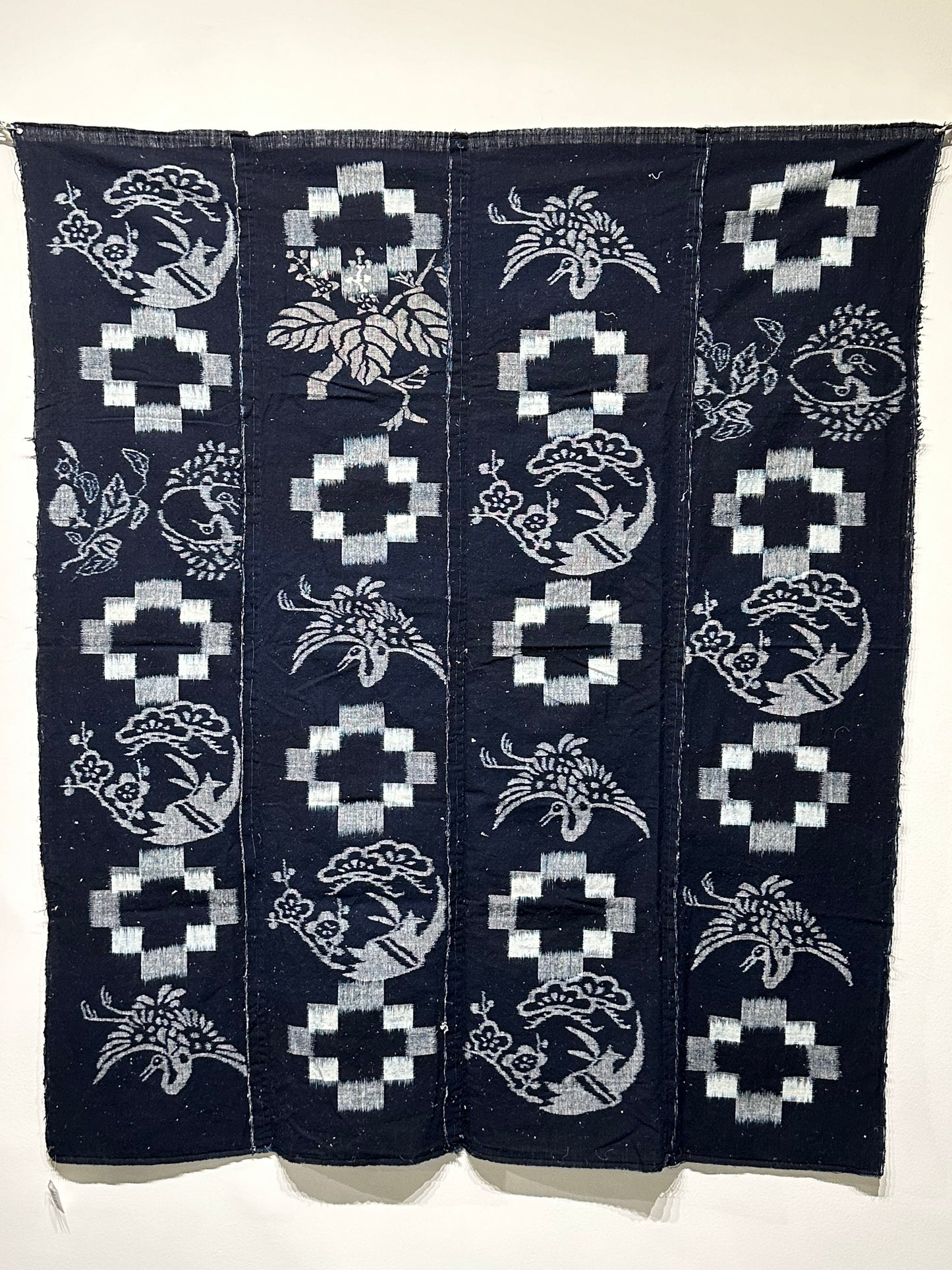 Antique Japanese 19th Century Textile - Kasuri Indigo Ikat 56"x49" Tsuru #51