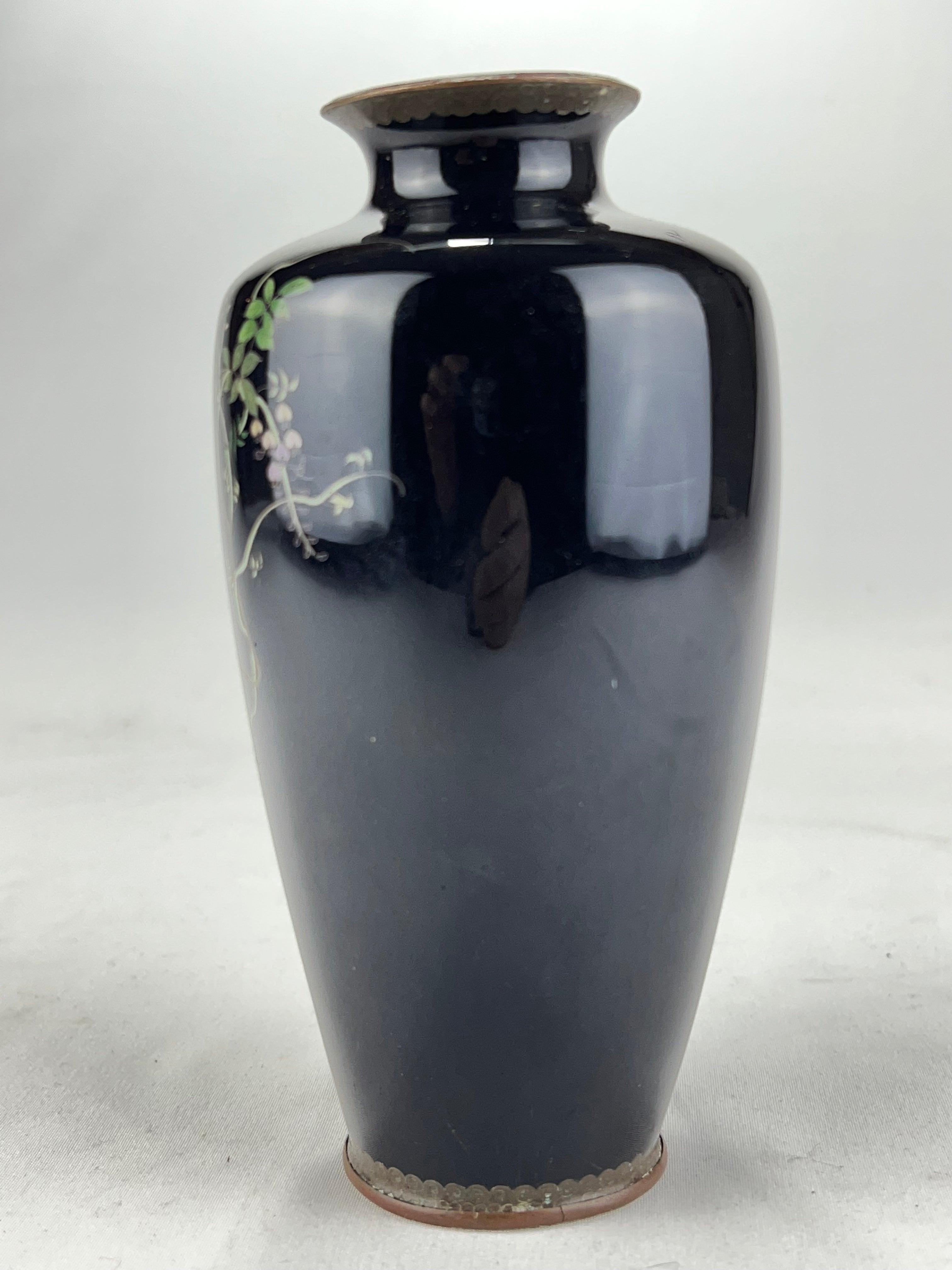 Antique Japanese Meiji Era (c1880) Cloisonné Vase Wisteria