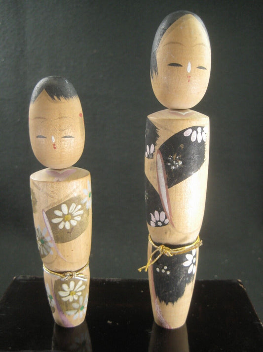 Vintage Japanese Kokeshi Gold And Black Wooden Doll Kimono 6"