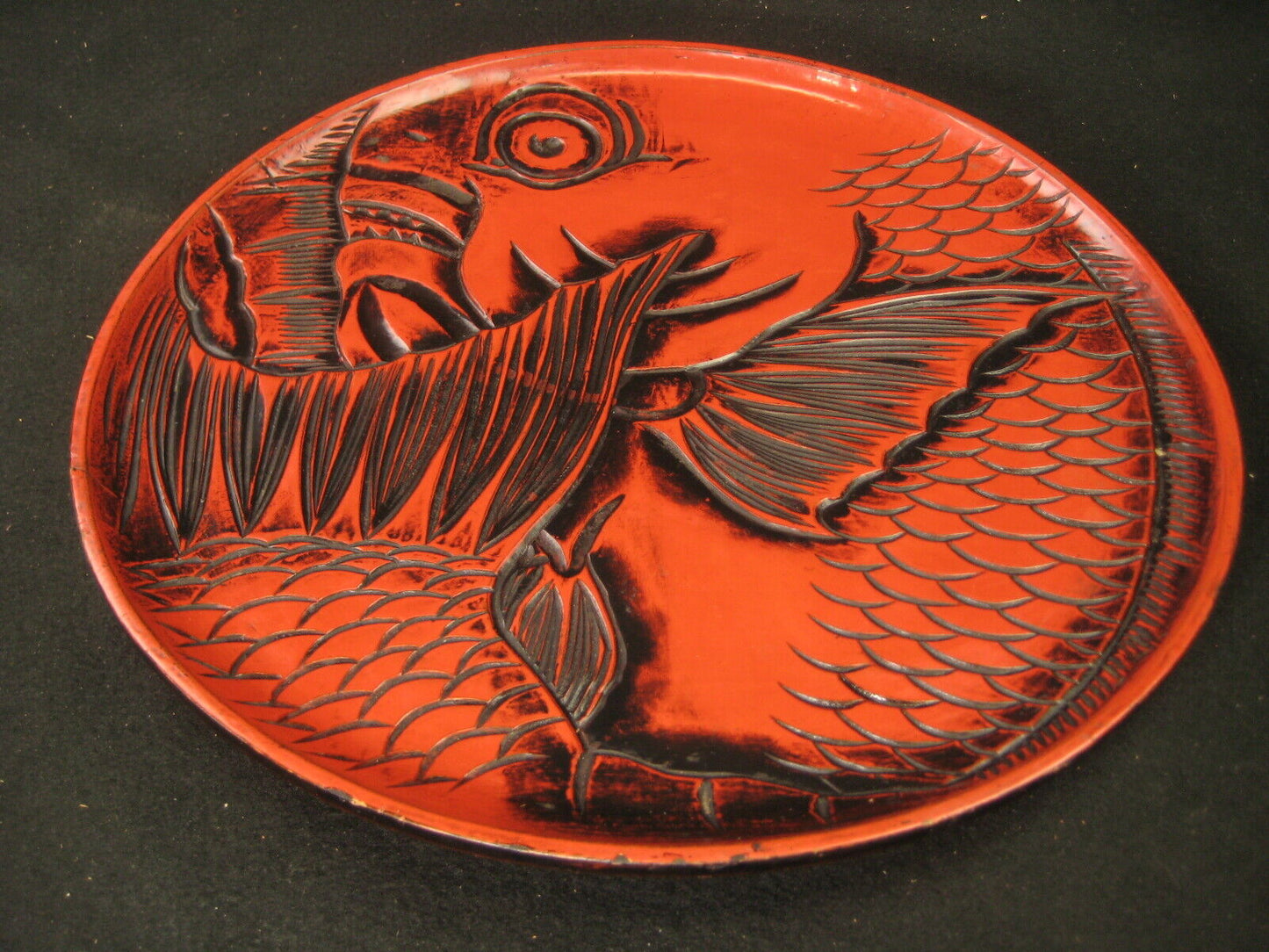 Antique Taisho Era C1920 Japanese Carved Wood Fish Obon Ozen Sushi Plater