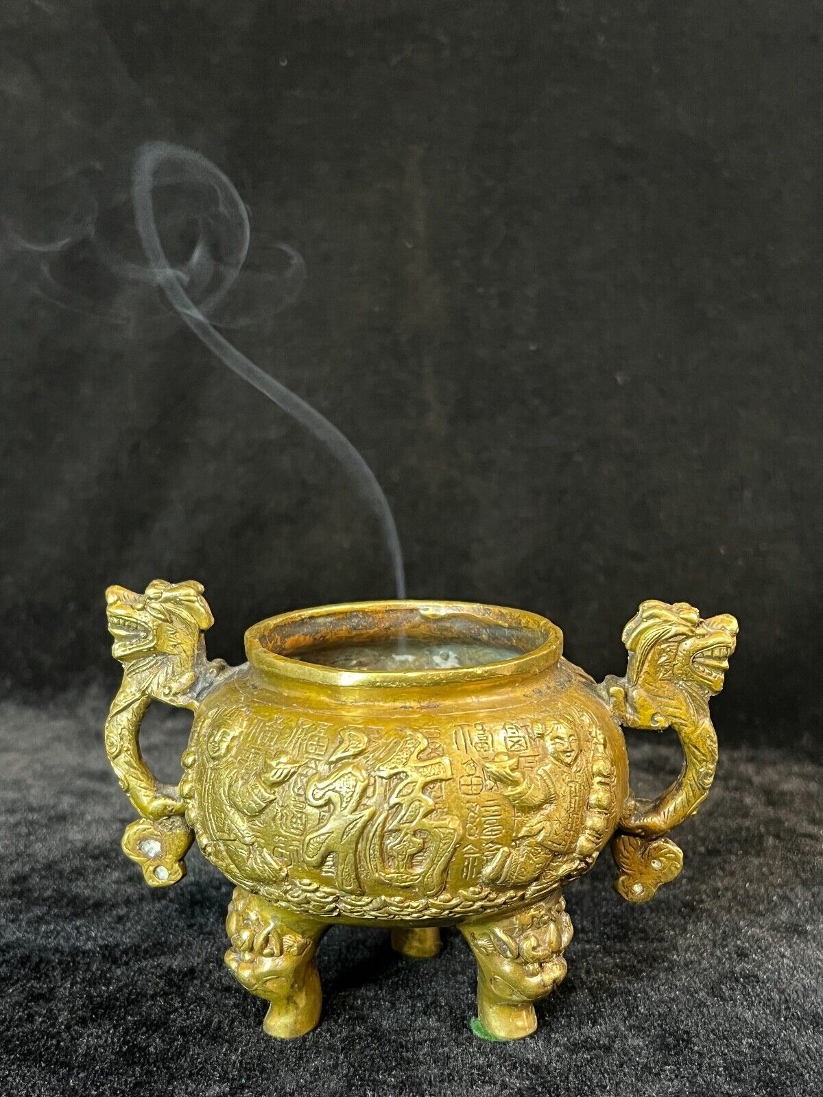 Chinese Bronze Censer Incense Burner Dragons Children Lucky 8H"