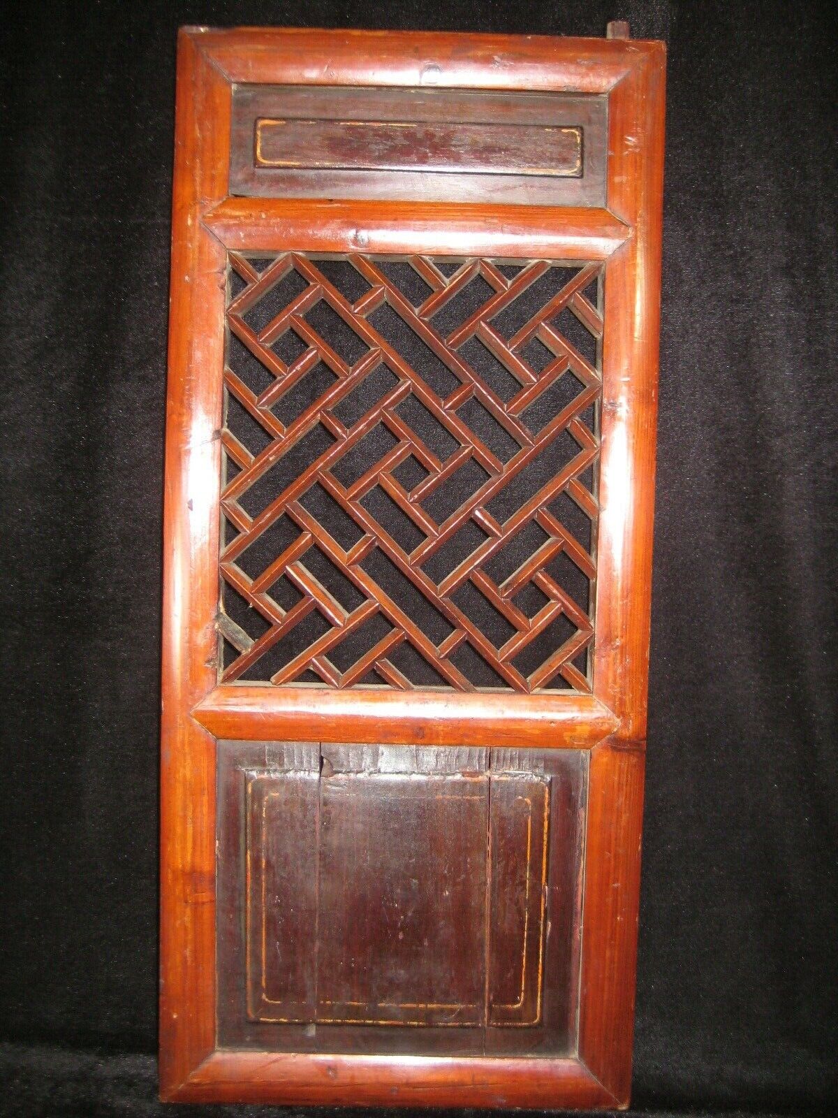 Antique Chinese Qing Dynasty Hand Built Wooden Lattice Cabinet Door 11"X 25"