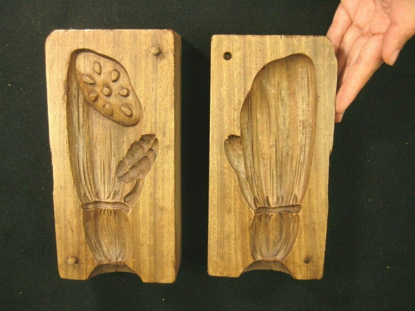 Antique Japanese Hand Carved Wooden Kashigata Cake Mold Lotus Root Renkon