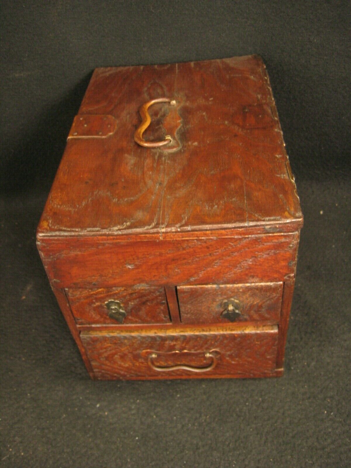 Antique Japanese Meiji Era (C1900) Kiri Wood Suzuribako Calligraphy Tansu Chest