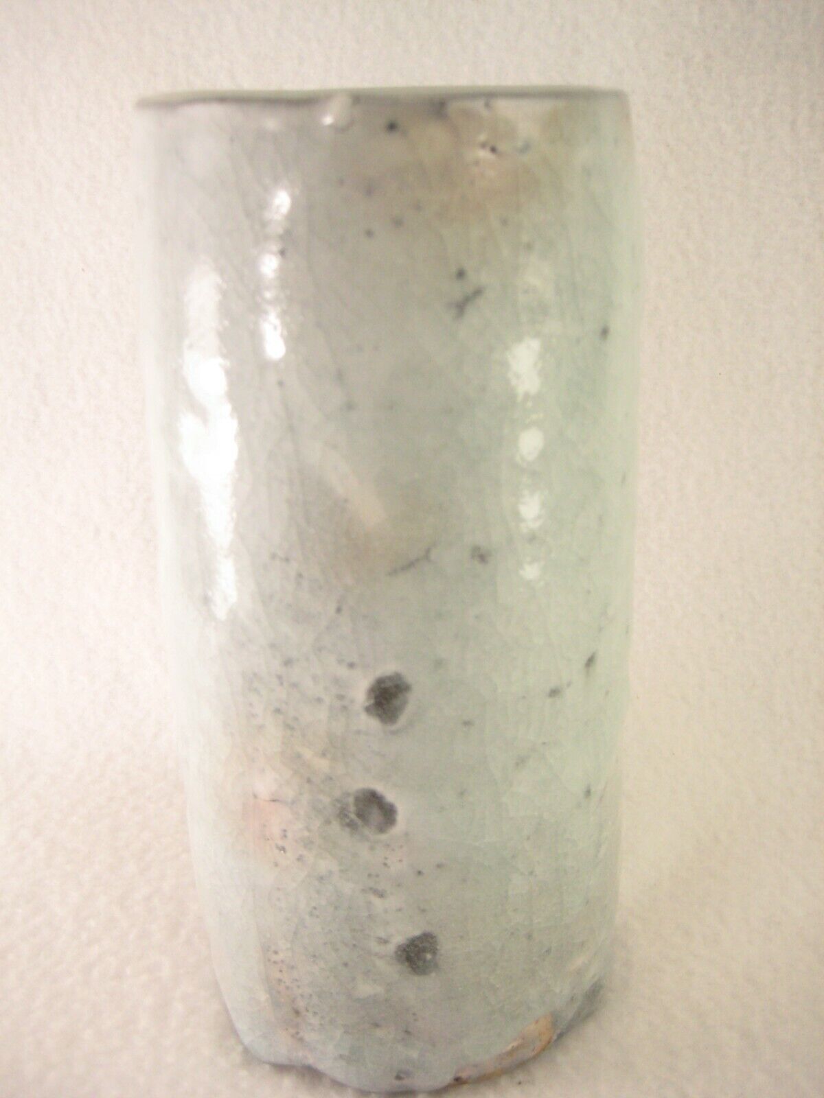 Vintage Japanese Green Crackle Glaze Handmade Ceramic Flower Vase W/ Box
