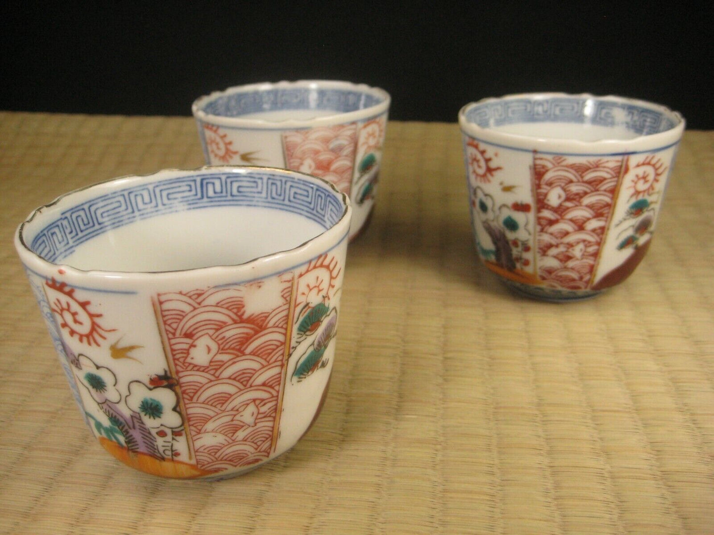 Antique Japanese (C. 1880) Hand Painted Ceramic Tea Cup / Sake Cup Scenic Bonsa