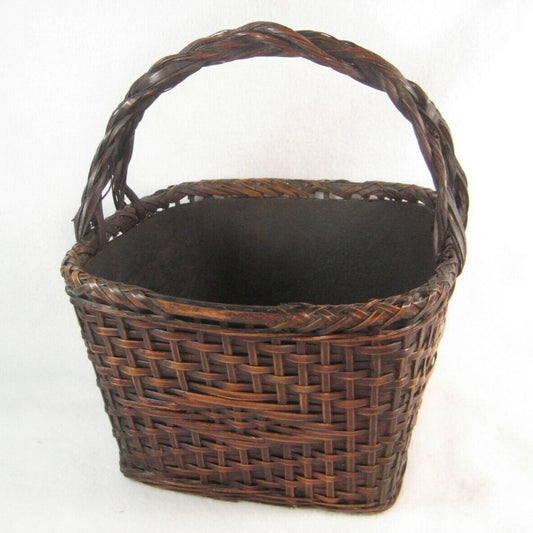 Antique Japanese (C. 1920) Tin Lined Bamboo Basket Charcoal Caddy Tea Ceremony